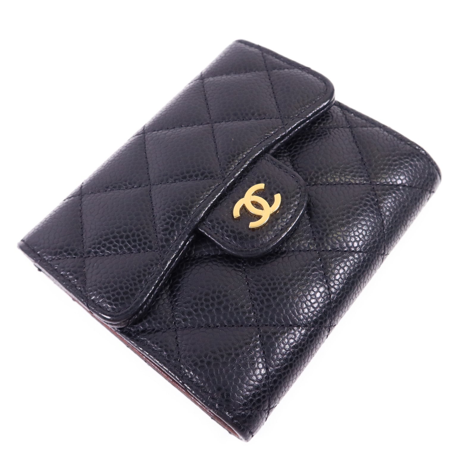 CHANEL 牛皮皮革Trifold Wallet金扣錢包