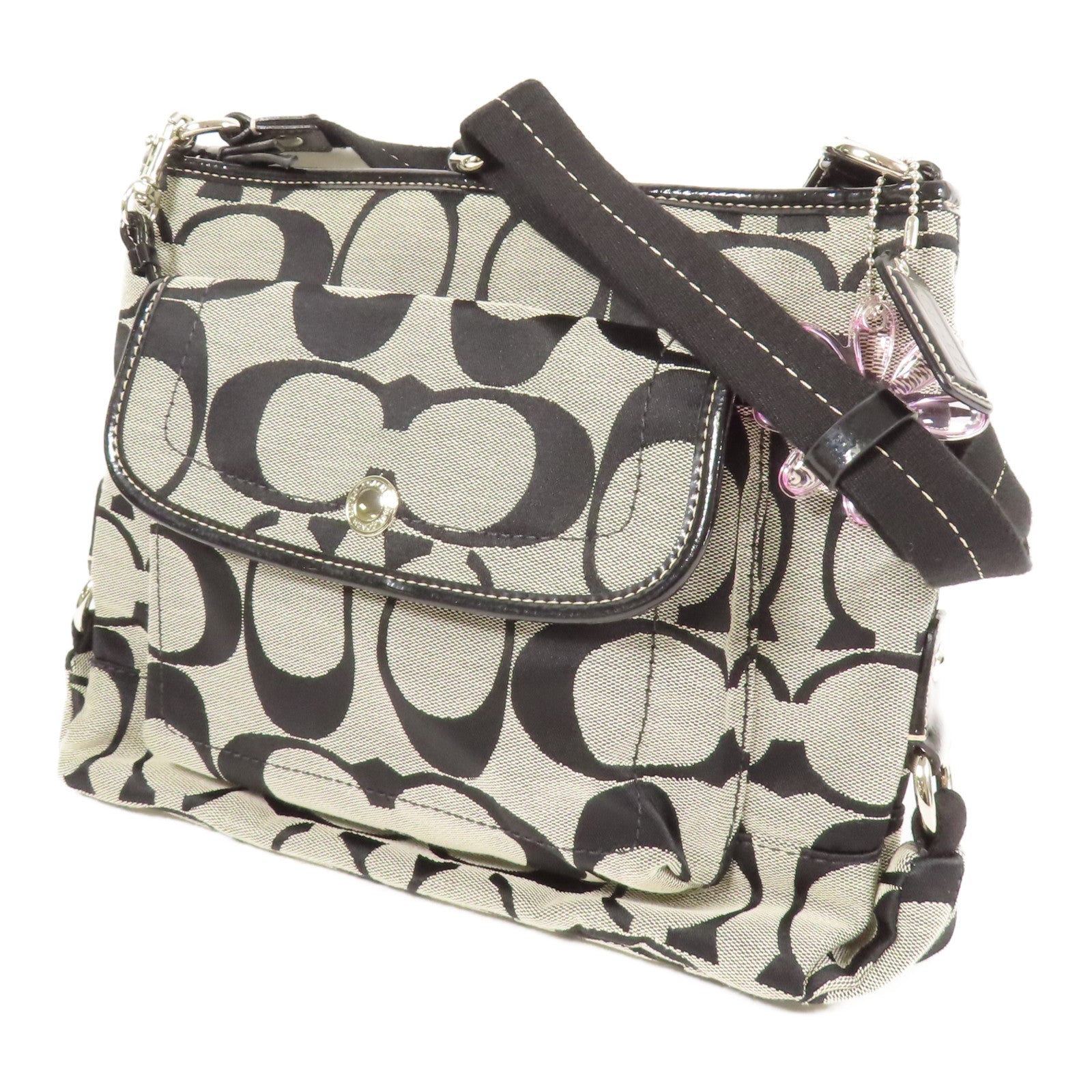COACH 帆布Shoulder Bag銀扣肩背袋