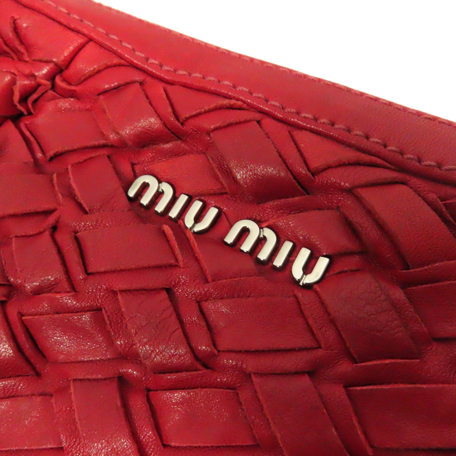 Miu Miu 【激減優惠】牛皮皮革Shoulder Bag銀扣肩背袋紅色
