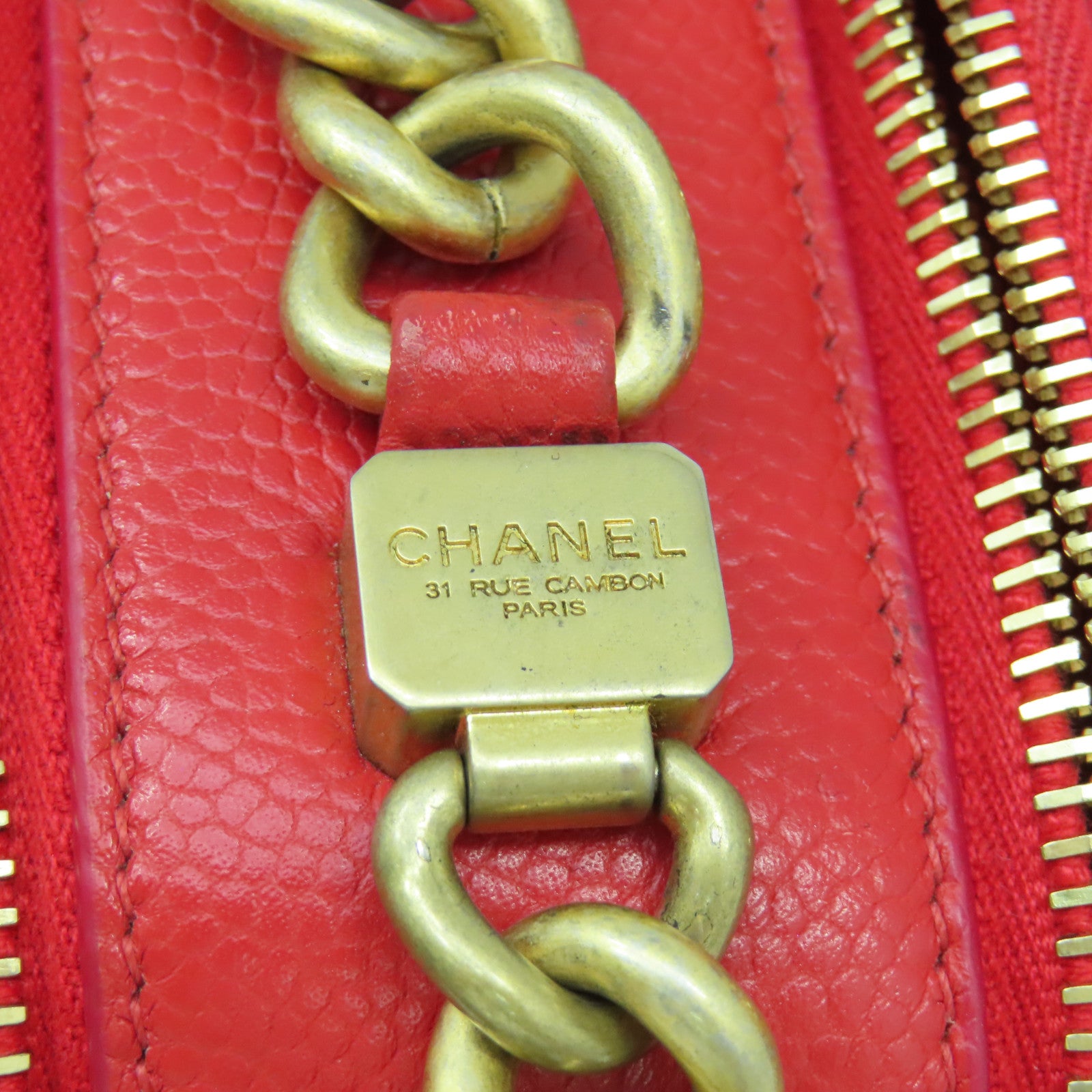 CHANEL 【激減優惠】菱格Caviar皮革Chain Shoulder金扣鏈帶肩背袋紅色