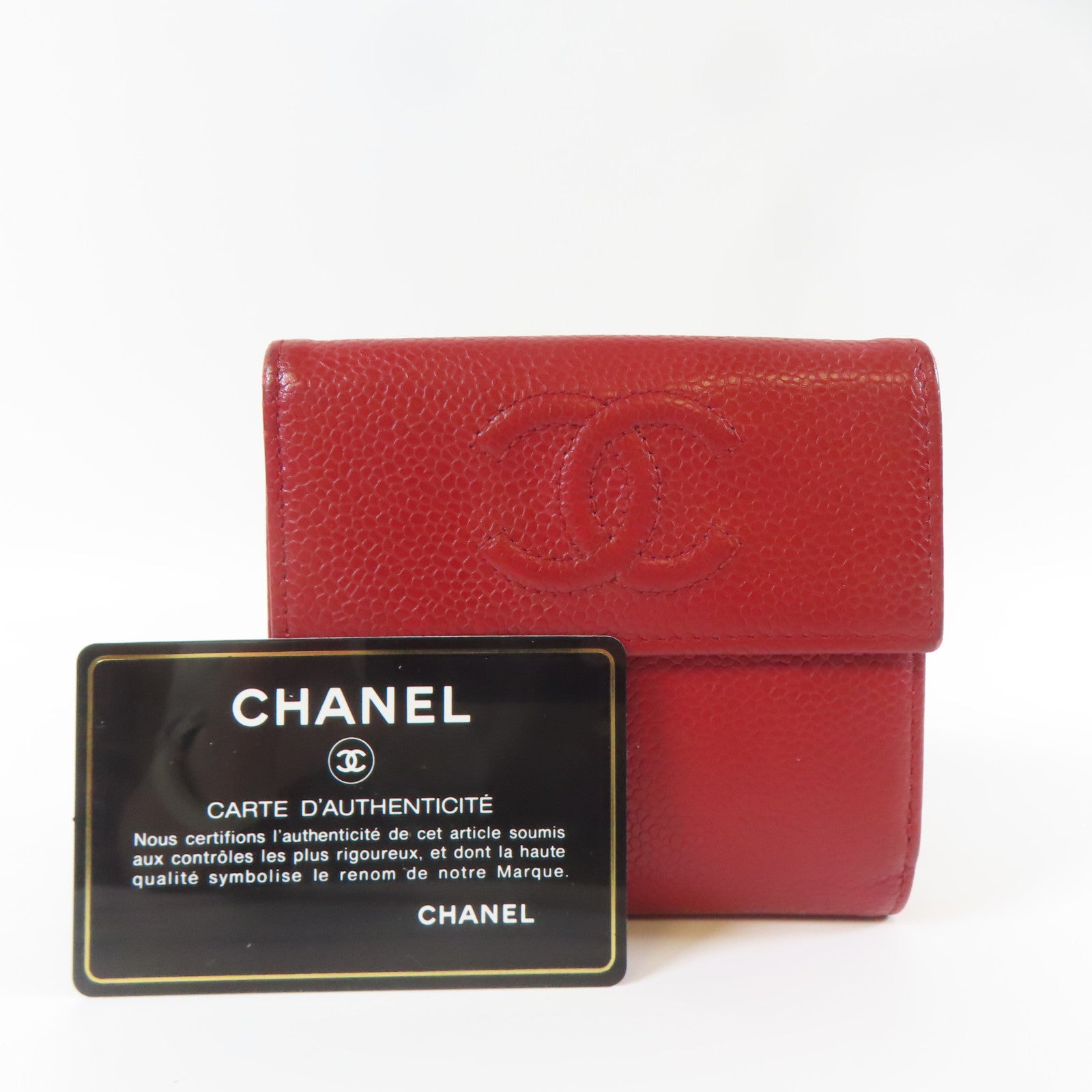 CHANEL 【激減優惠】Caviar皮革Wallet銀扣錢包紅色