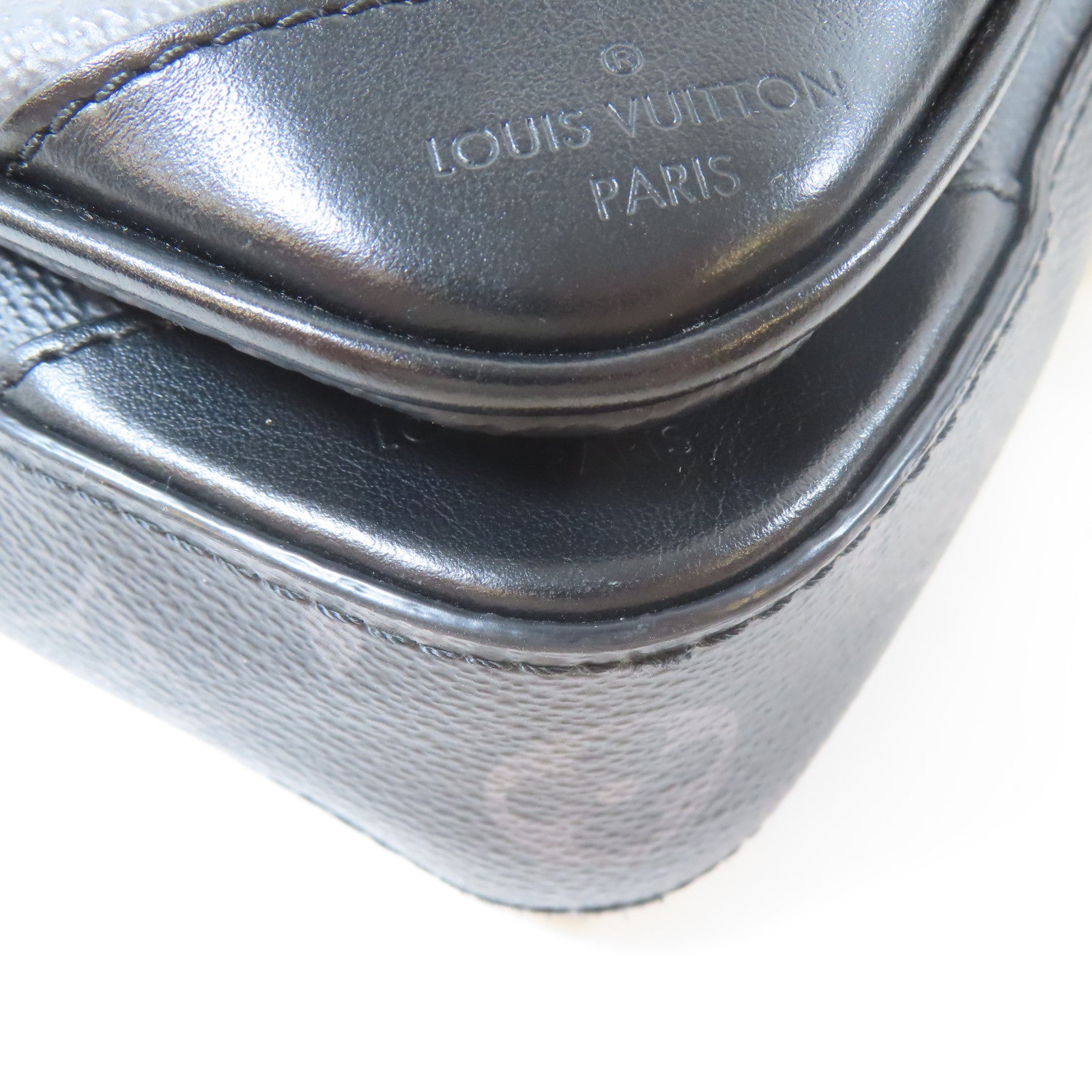 LOUIS VUITTON Monogram Eclipse Trio Messenger銀扣肩背袋黑色/灰色