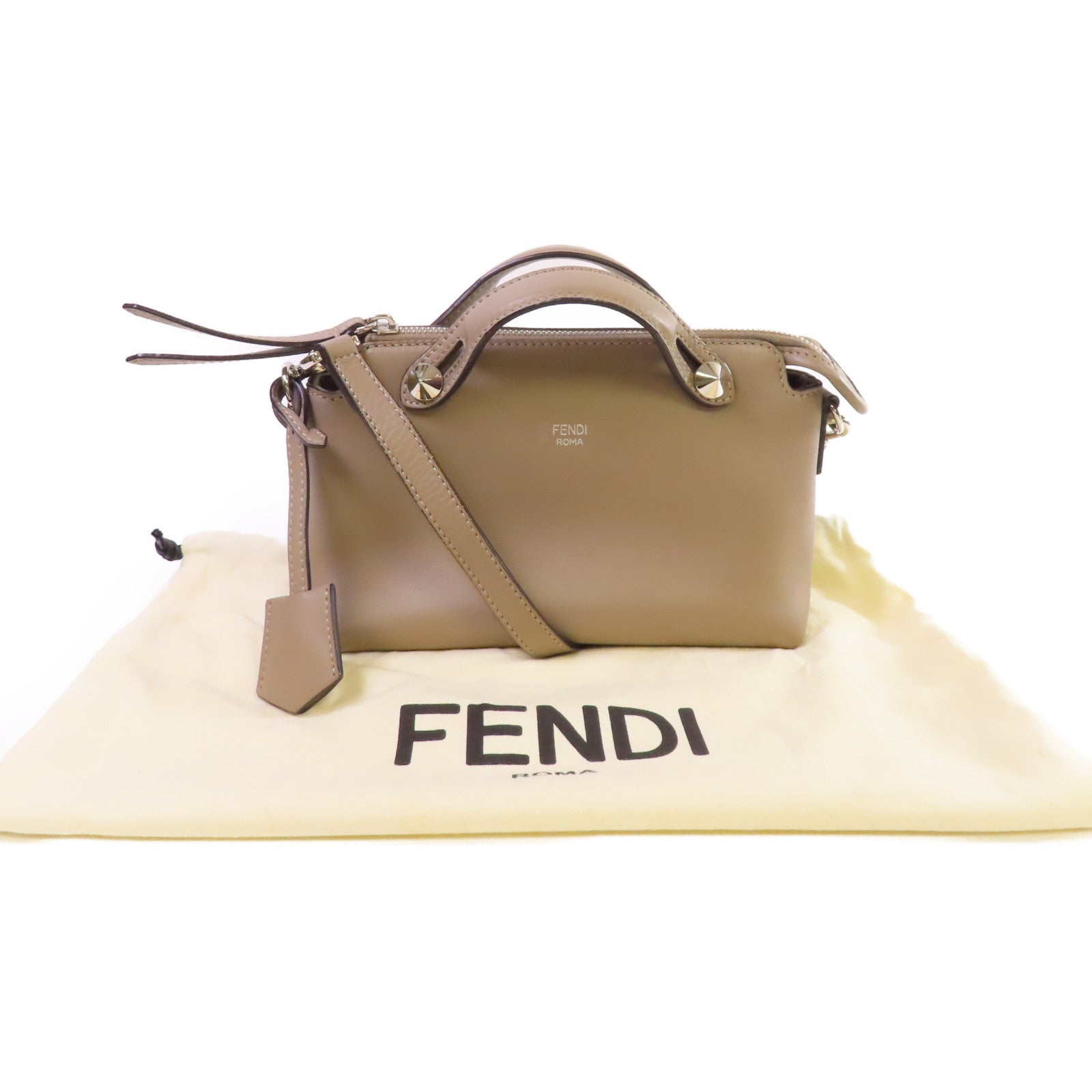 FENDI 牛皮皮革By The Way Mini 2Way Shoulder Bag銀扣手挽肩背兩用袋灰色