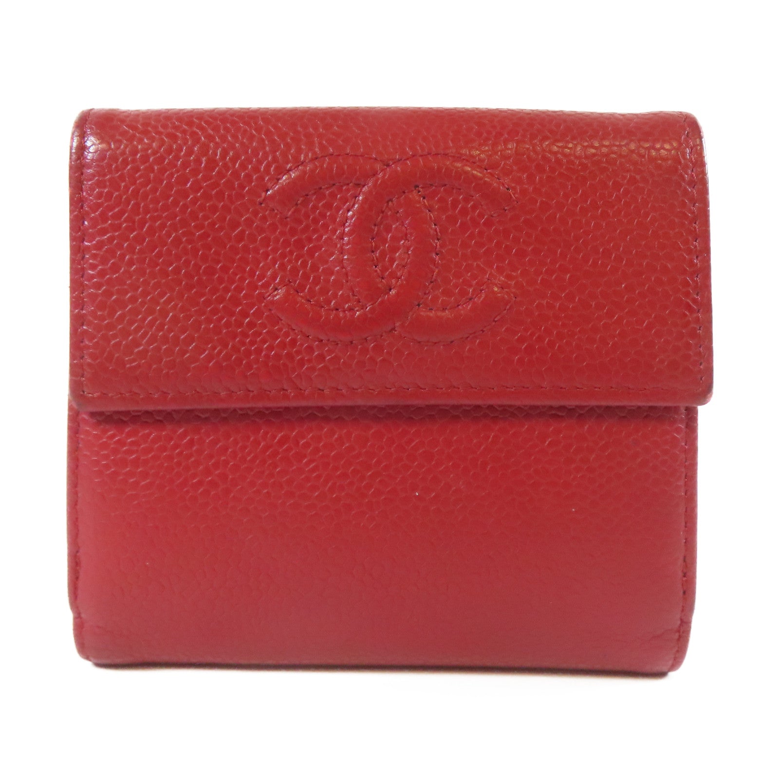 CHANEL 【激減優惠】Caviar皮革Wallet銀扣錢包紅色