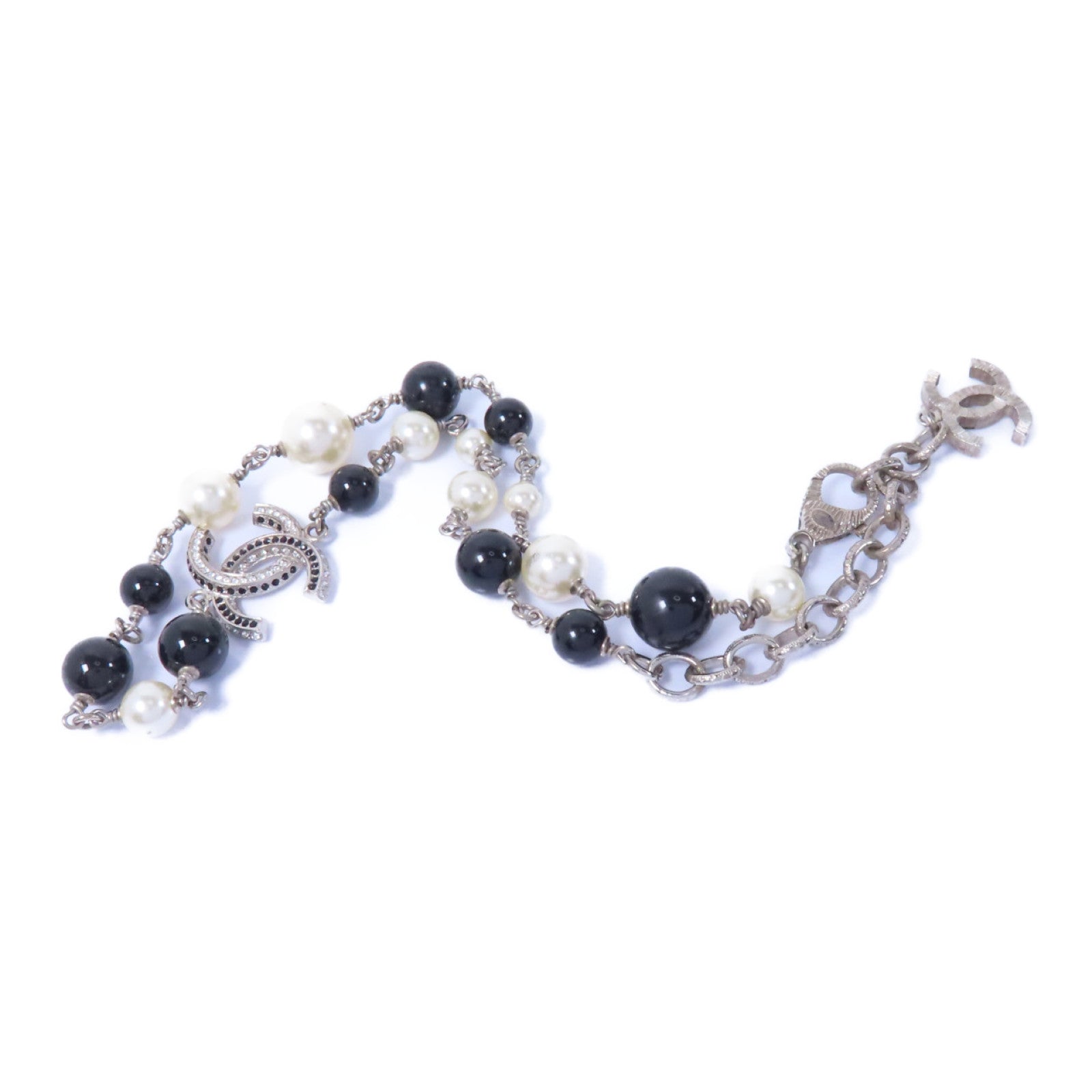 CHANEL 金屬Necklace銀扣項鍊銀色/黑色/白色