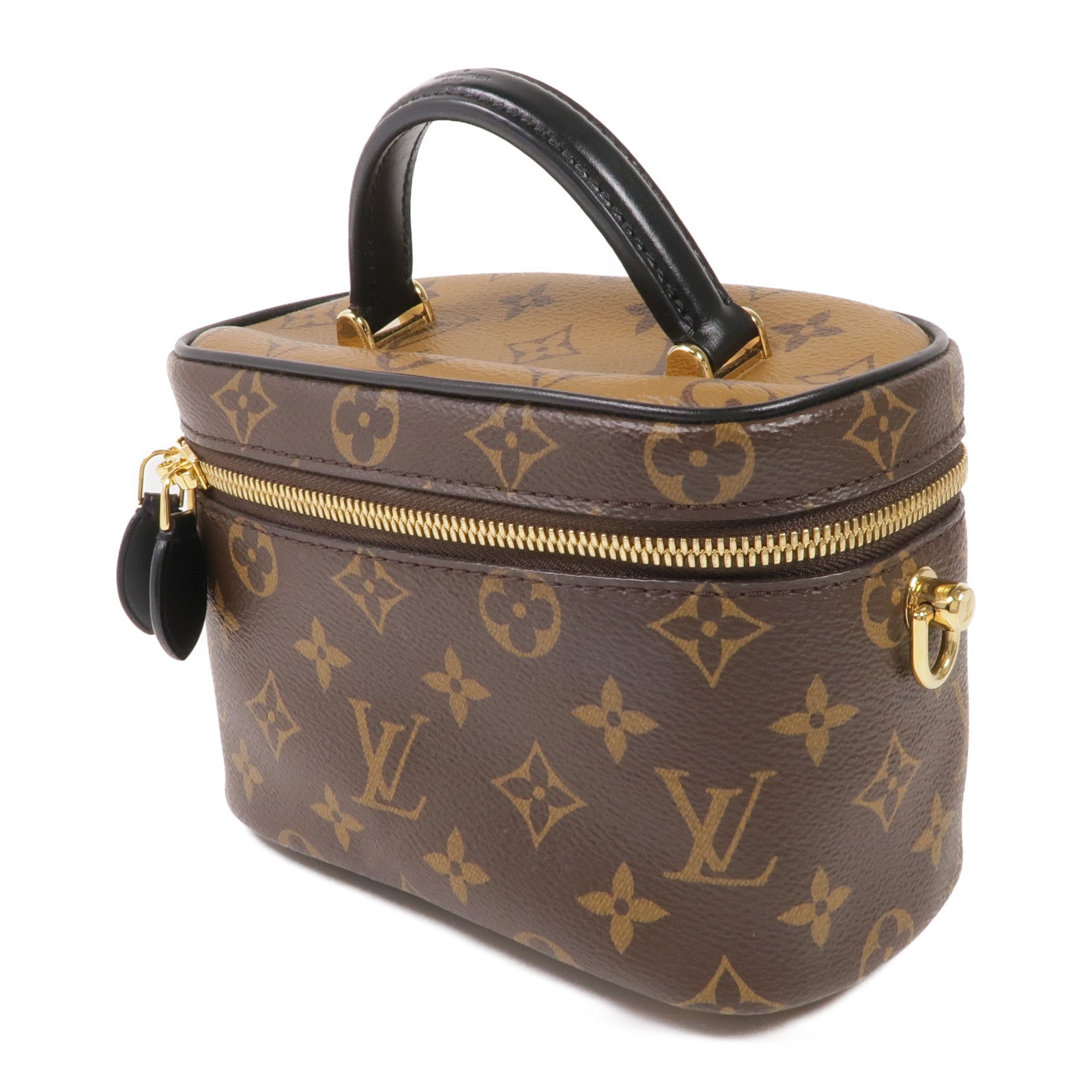 LOUIS VUITTON Monogram/Monogram Reverse Vanity PM金扣手挽肩背兩用袋棕色
