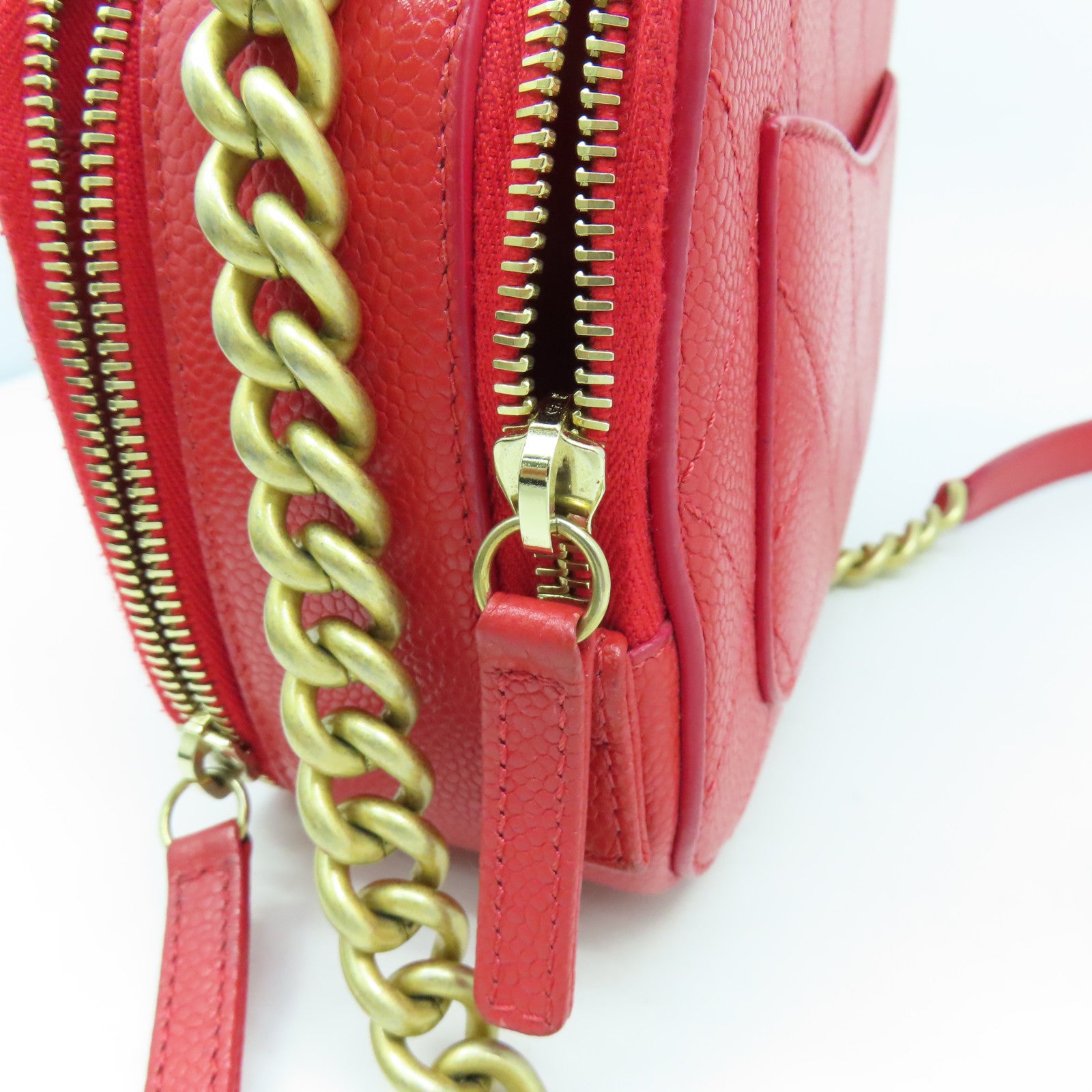 CHANEL 【激減優惠】菱格Caviar皮革Chain Shoulder金扣鏈帶肩背袋紅色