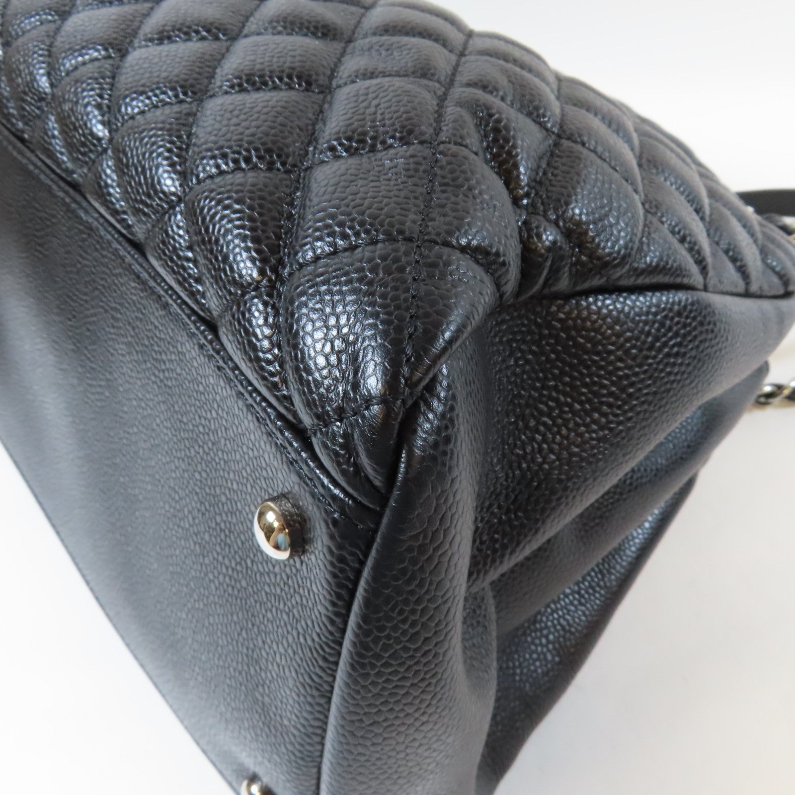 CHANEL 菱格牛皮皮革Chain Shoulder Bag銀扣鏈帶肩背袋黑色