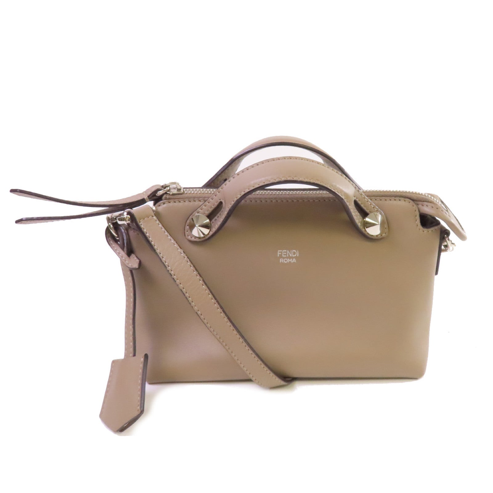 FENDI 牛皮皮革By The Way Mini 2Way Shoulder Bag銀扣手挽肩背兩用袋灰色