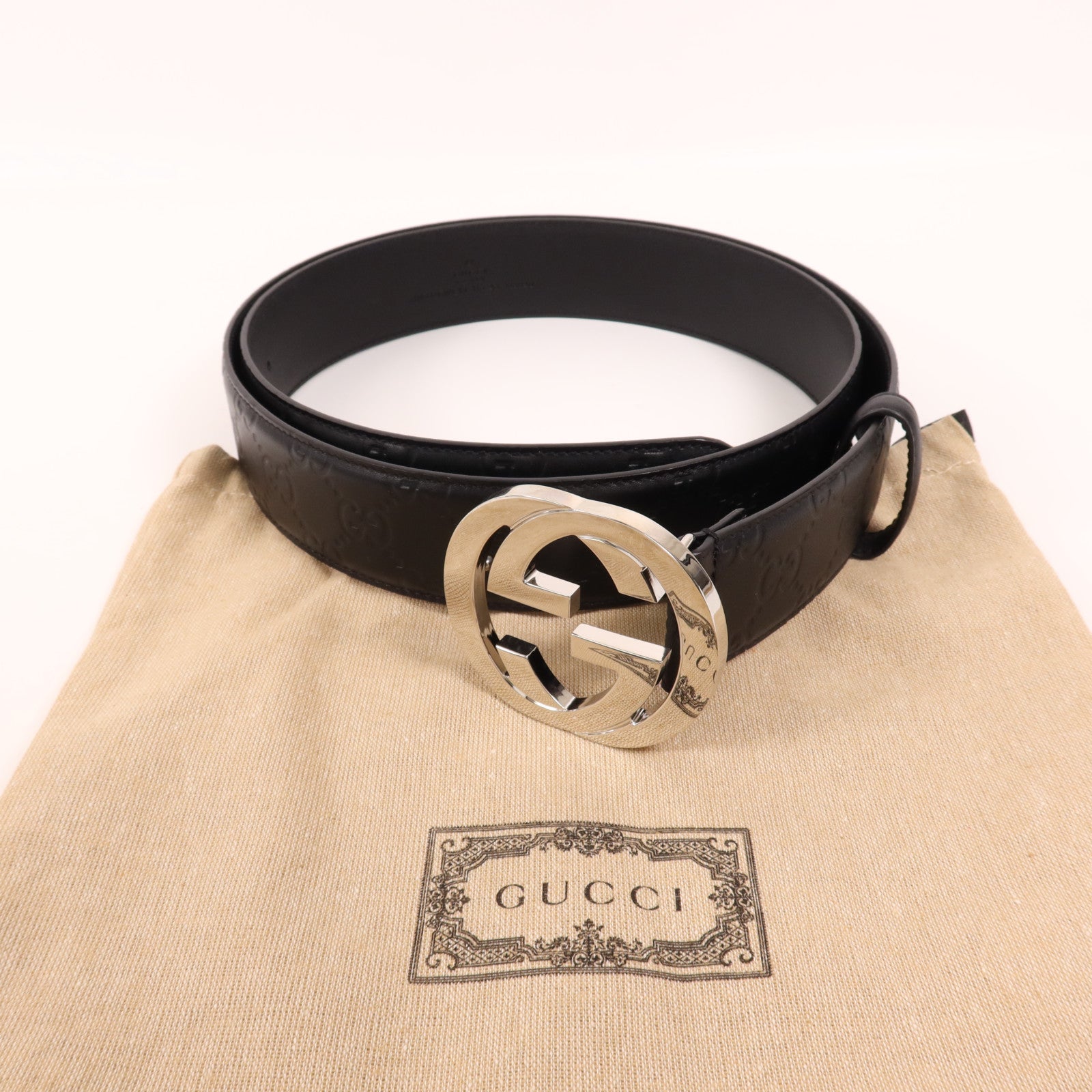 GUCCI 牛皮皮革Belt銀扣皮帶