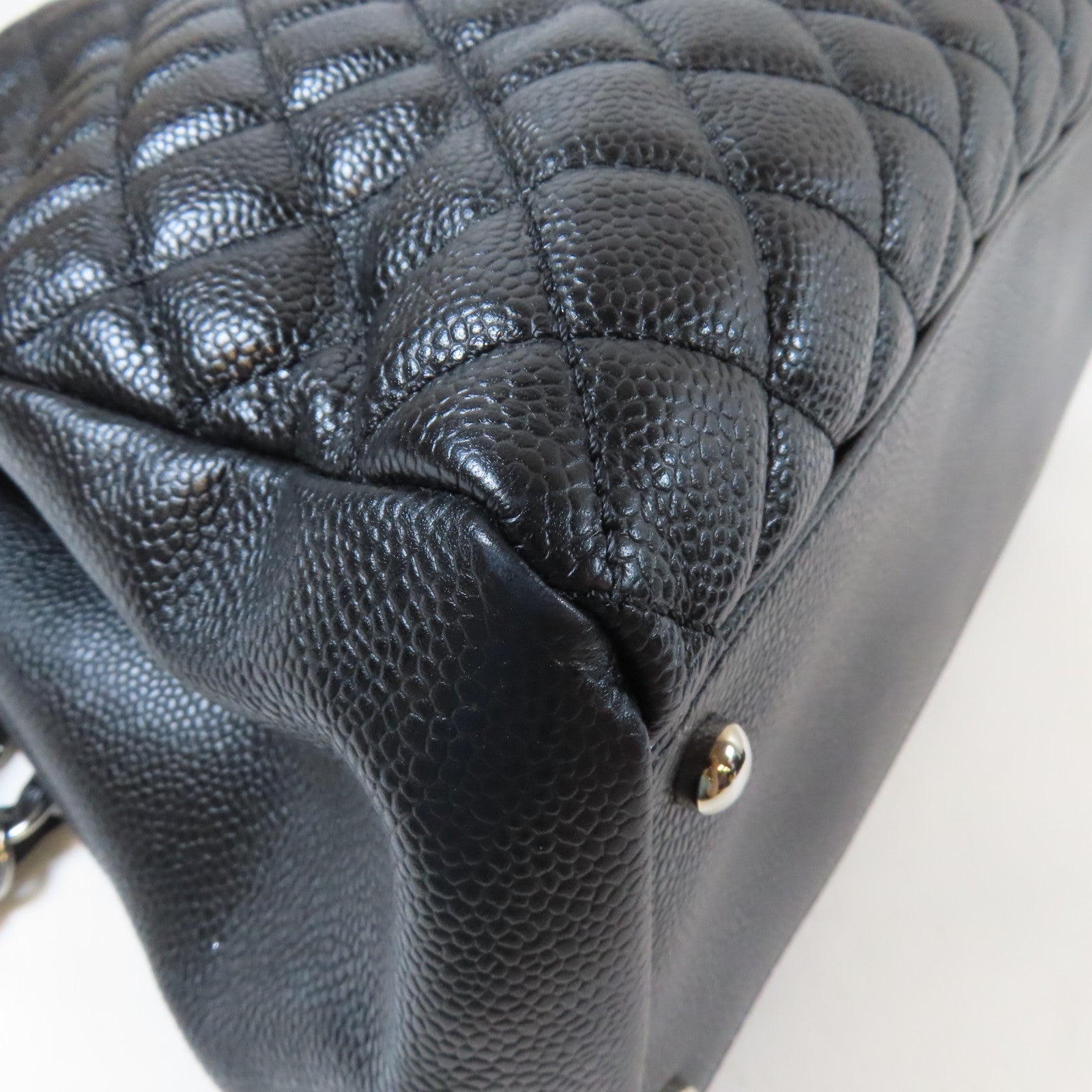 CHANEL 菱格牛皮皮革Chain Shoulder Bag銀扣鏈帶肩背袋黑色