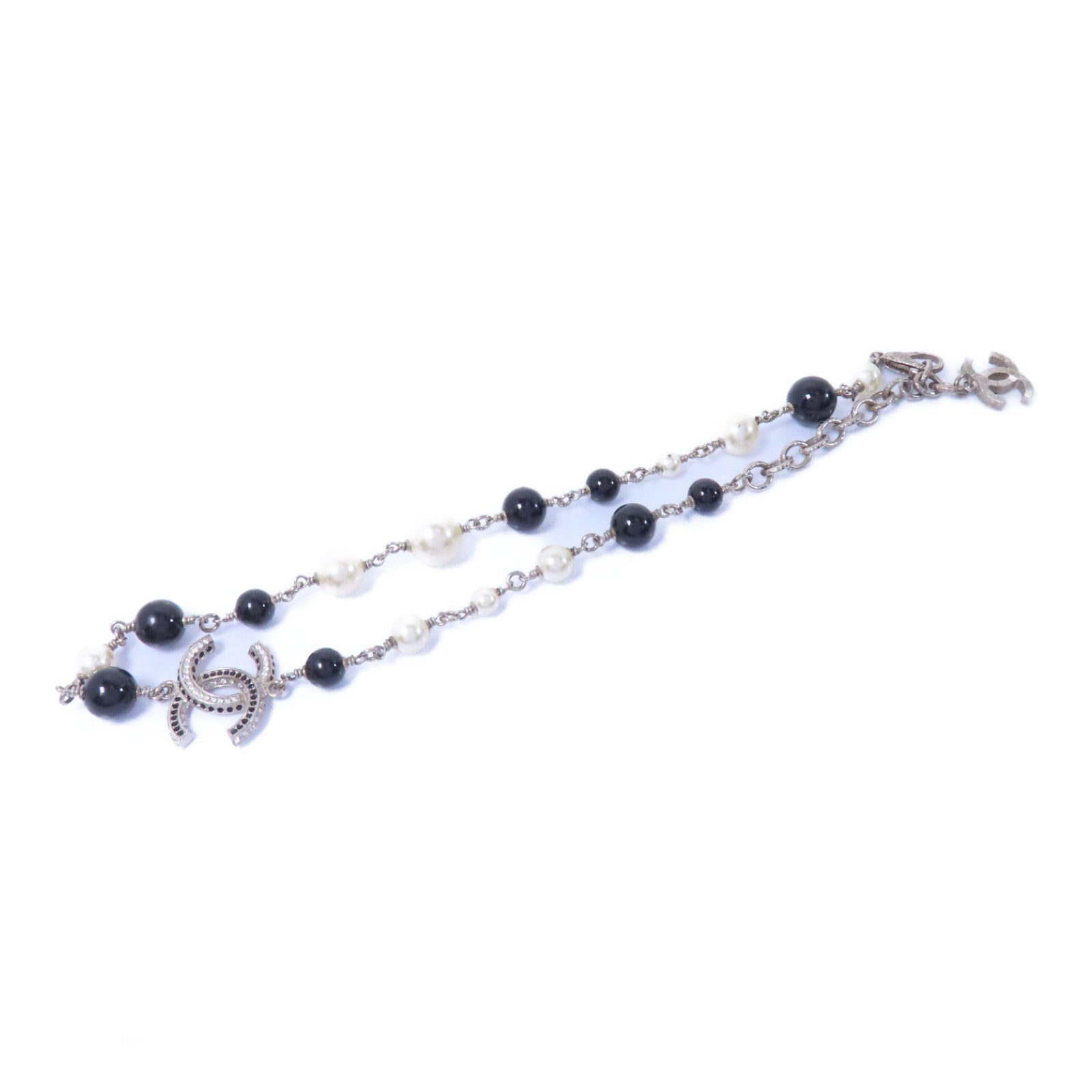 CHANEL 金屬Necklace銀扣項鍊銀色/黑色/白色
