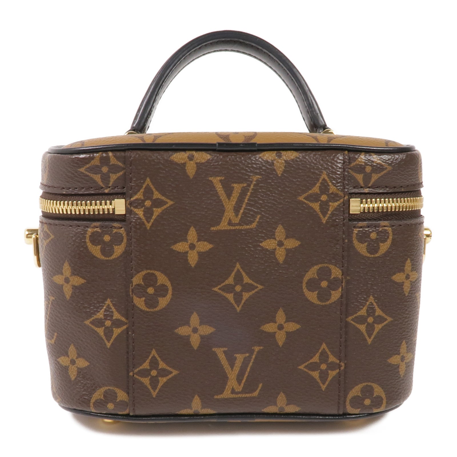 LOUIS VUITTON Monogram/Monogram Reverse Vanity PM金扣手挽肩背兩用袋棕色