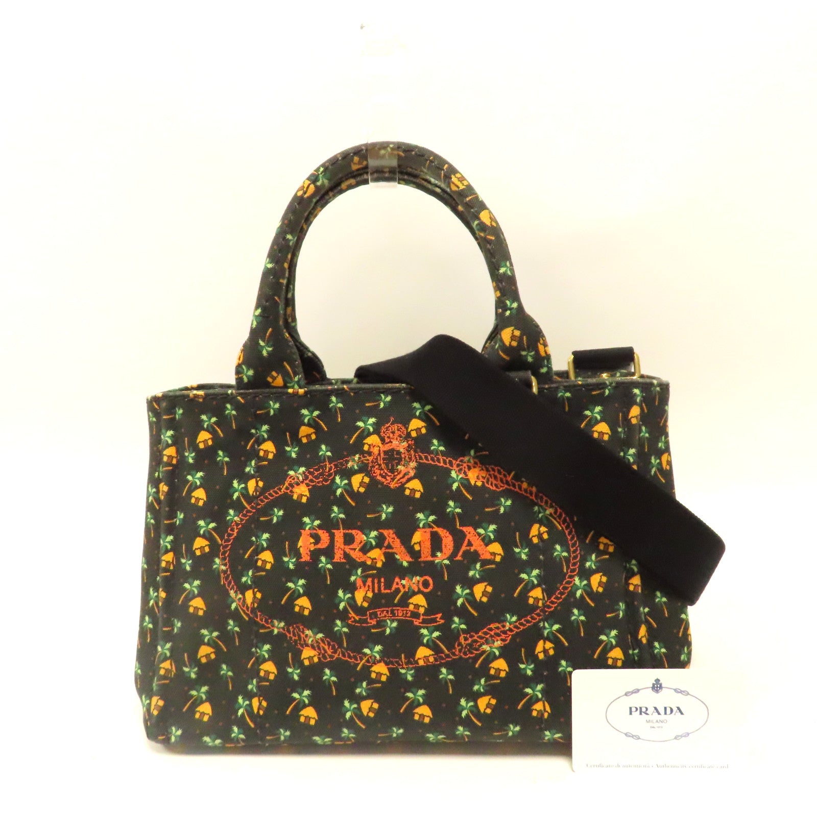 PRADA 【激減優惠】牛仔布Canapa Tote Bag金扣手挽肩背兩用袋黑色
