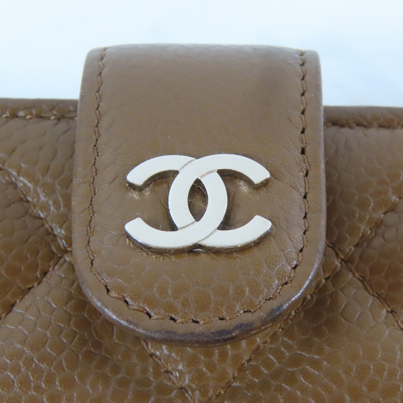 CHANEL 菱格Caviar皮革Bifold Wallet銀扣錢包啡色