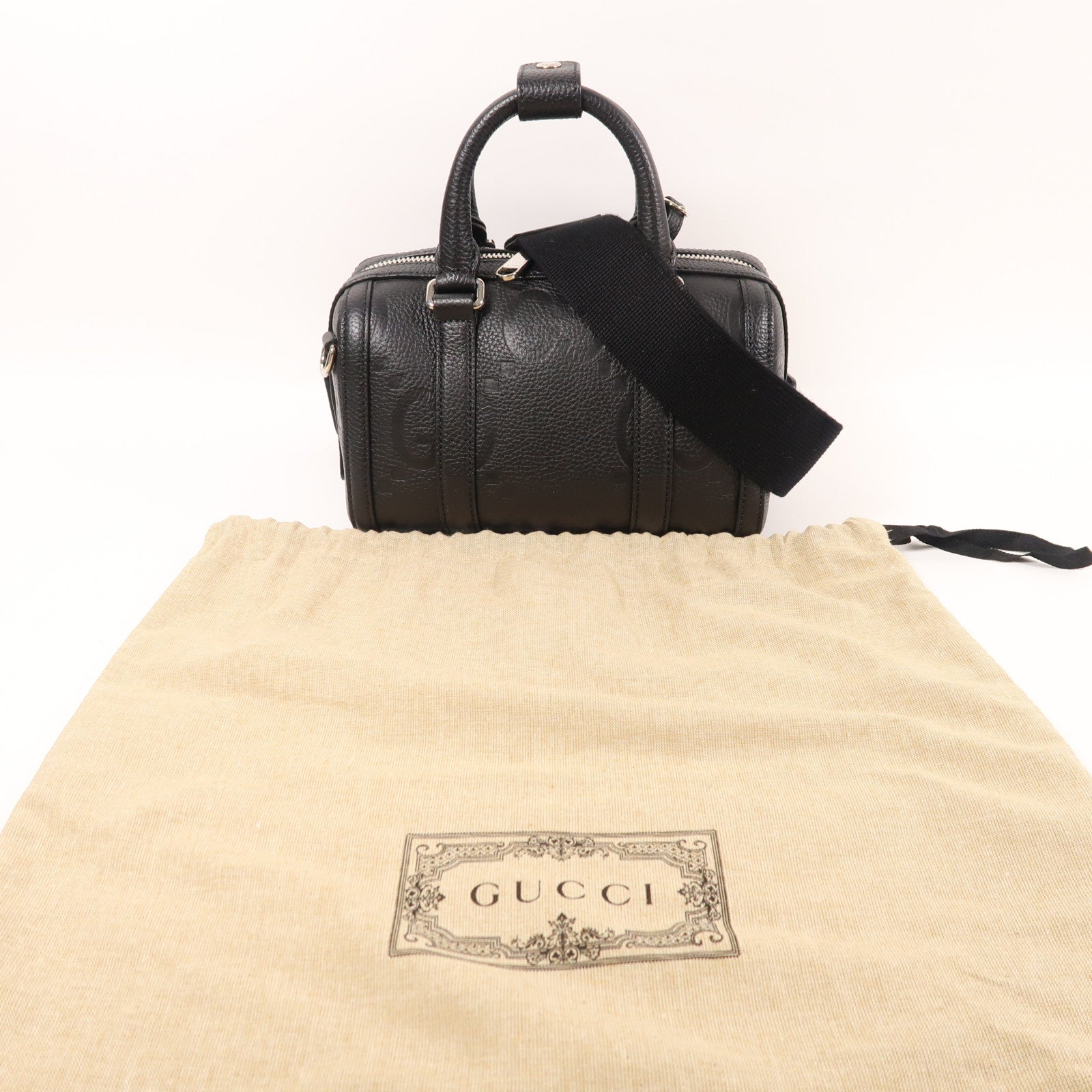 GUCCI 牛皮皮革Jumbo GG銀扣手挽肩背兩用袋