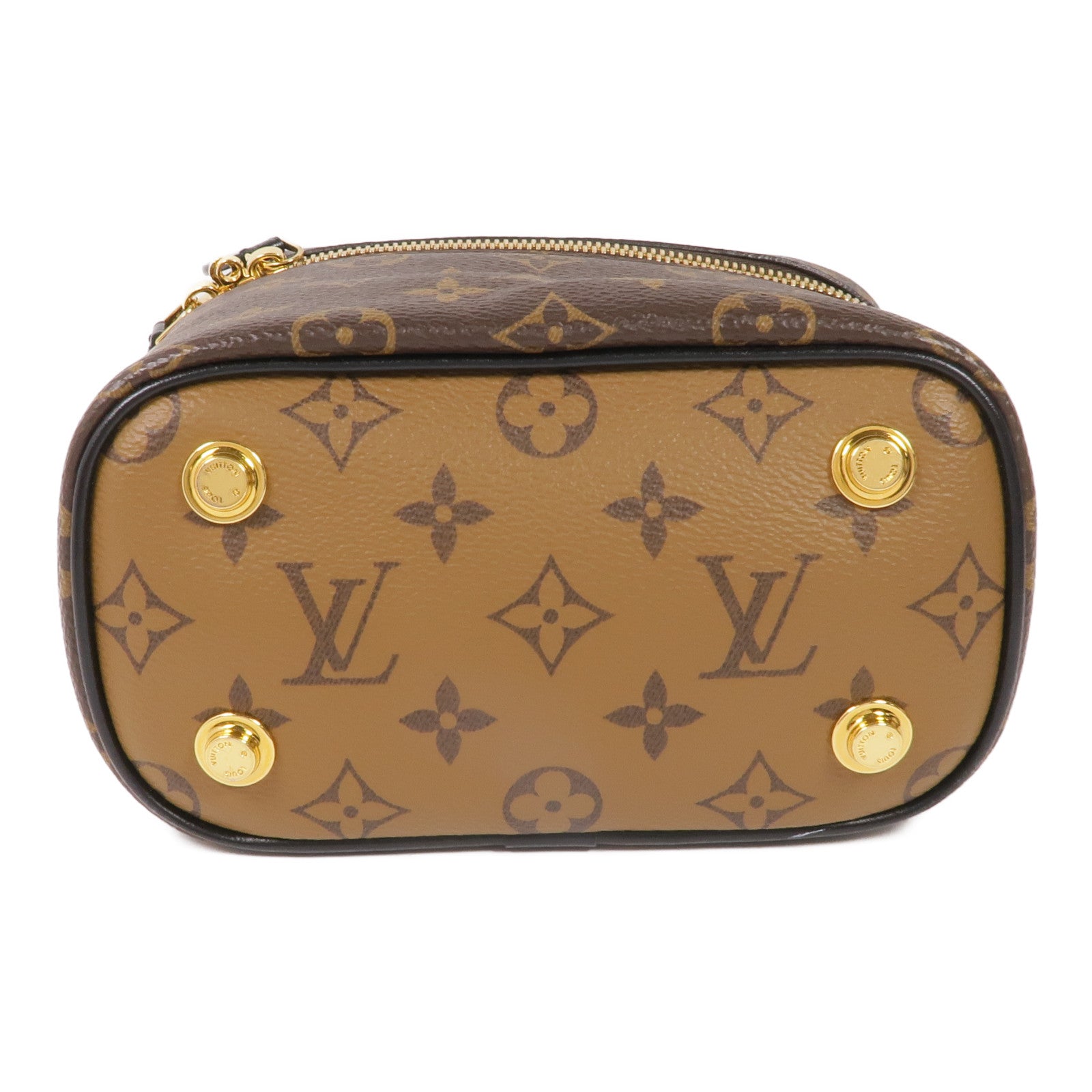 LOUIS VUITTON Monogram/Monogram Reverse Vanity PM金扣手挽肩背兩用袋棕色