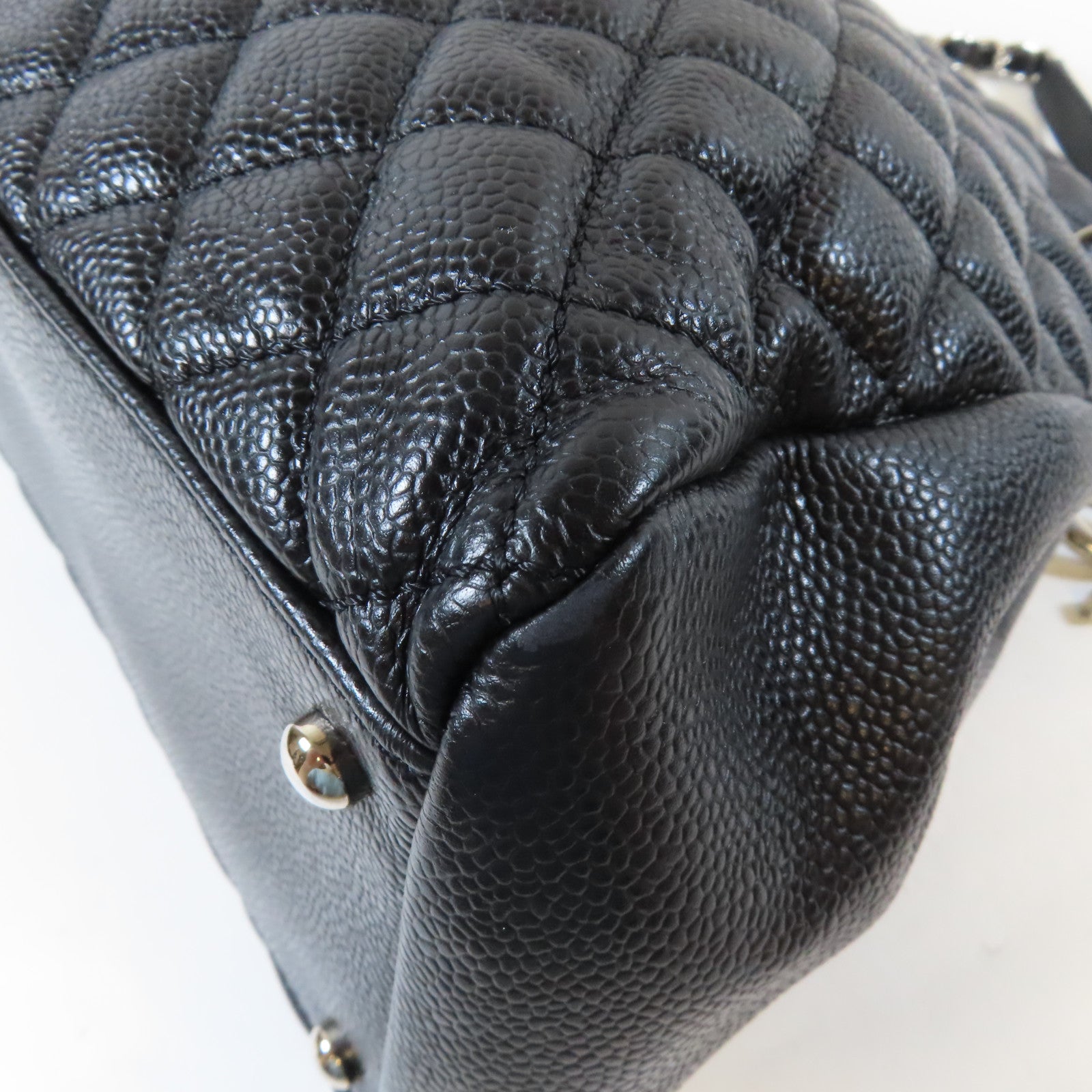 CHANEL 菱格牛皮皮革Chain Shoulder Bag銀扣鏈帶肩背袋黑色