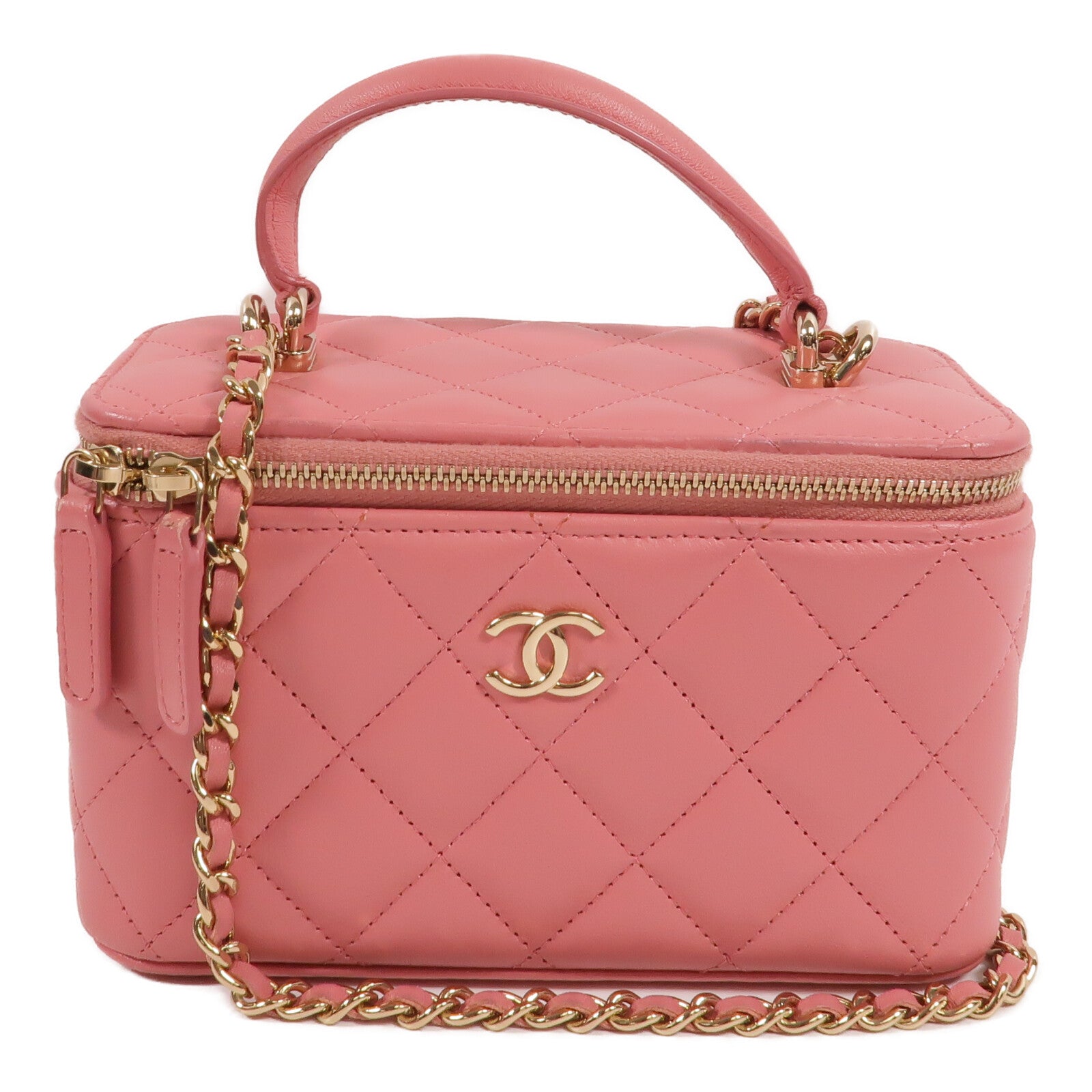 CHANEL 羊皮皮革Handle Vanity Case鏈帶手挽肩背兩用袋