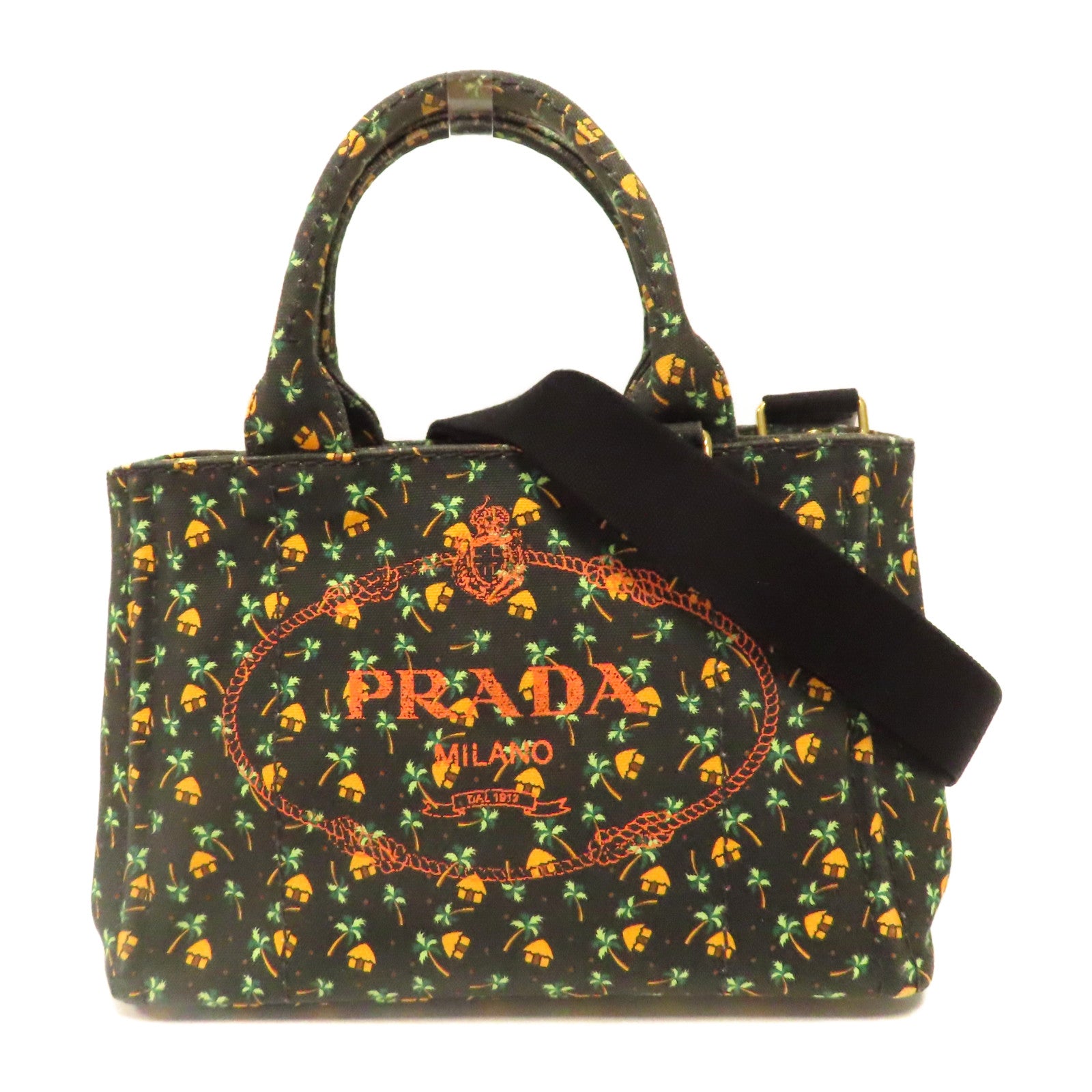 PRADA 【激減優惠】牛仔布Canapa Tote Bag金扣手挽肩背兩用袋黑色