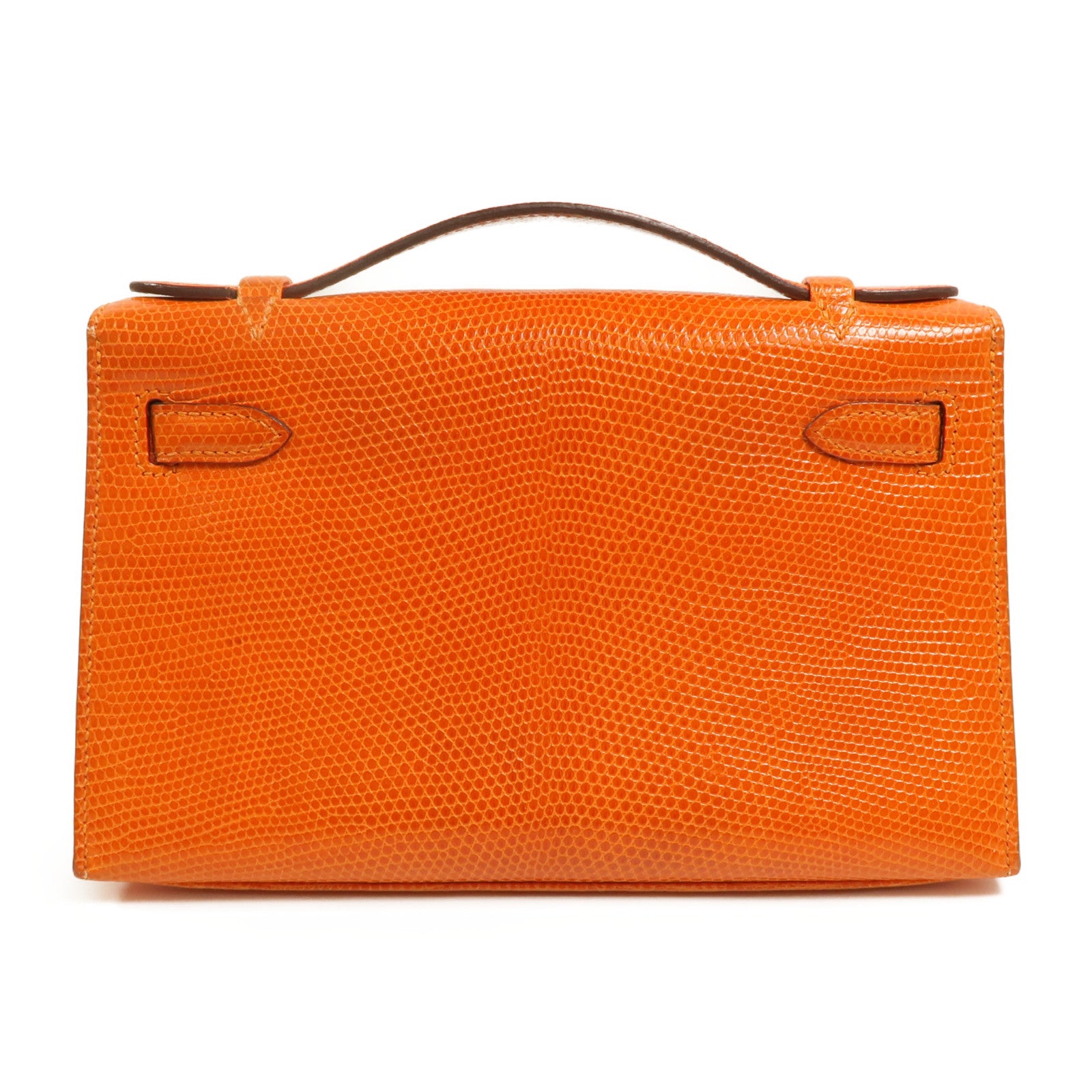 HERMES Lizard皮革Kelly Pochette手挽袋Feu Orange