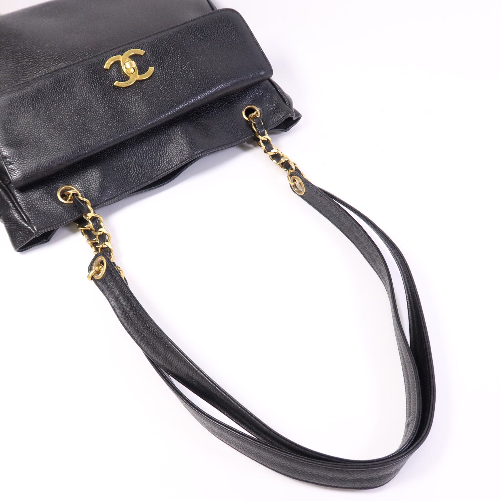 CHANEL 牛皮皮革Vintage Shoulder Tote金扣鏈帶肩背袋