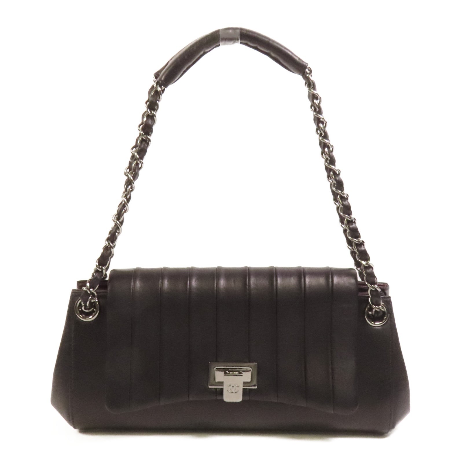 CHANEL 羊皮皮革Shoulder Bag銀扣鏈帶肩背袋