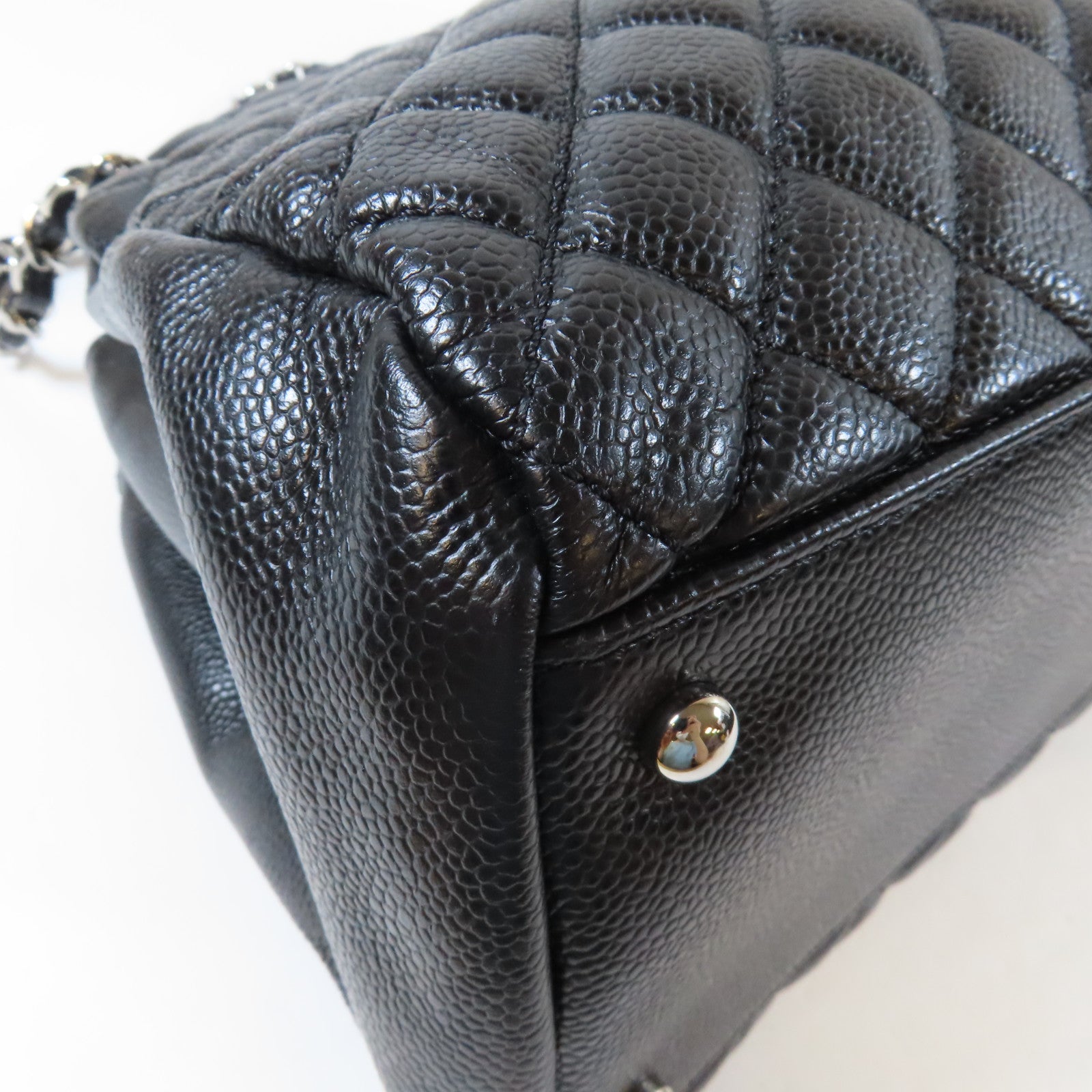 CHANEL 菱格牛皮皮革Chain Shoulder Bag銀扣鏈帶肩背袋黑色