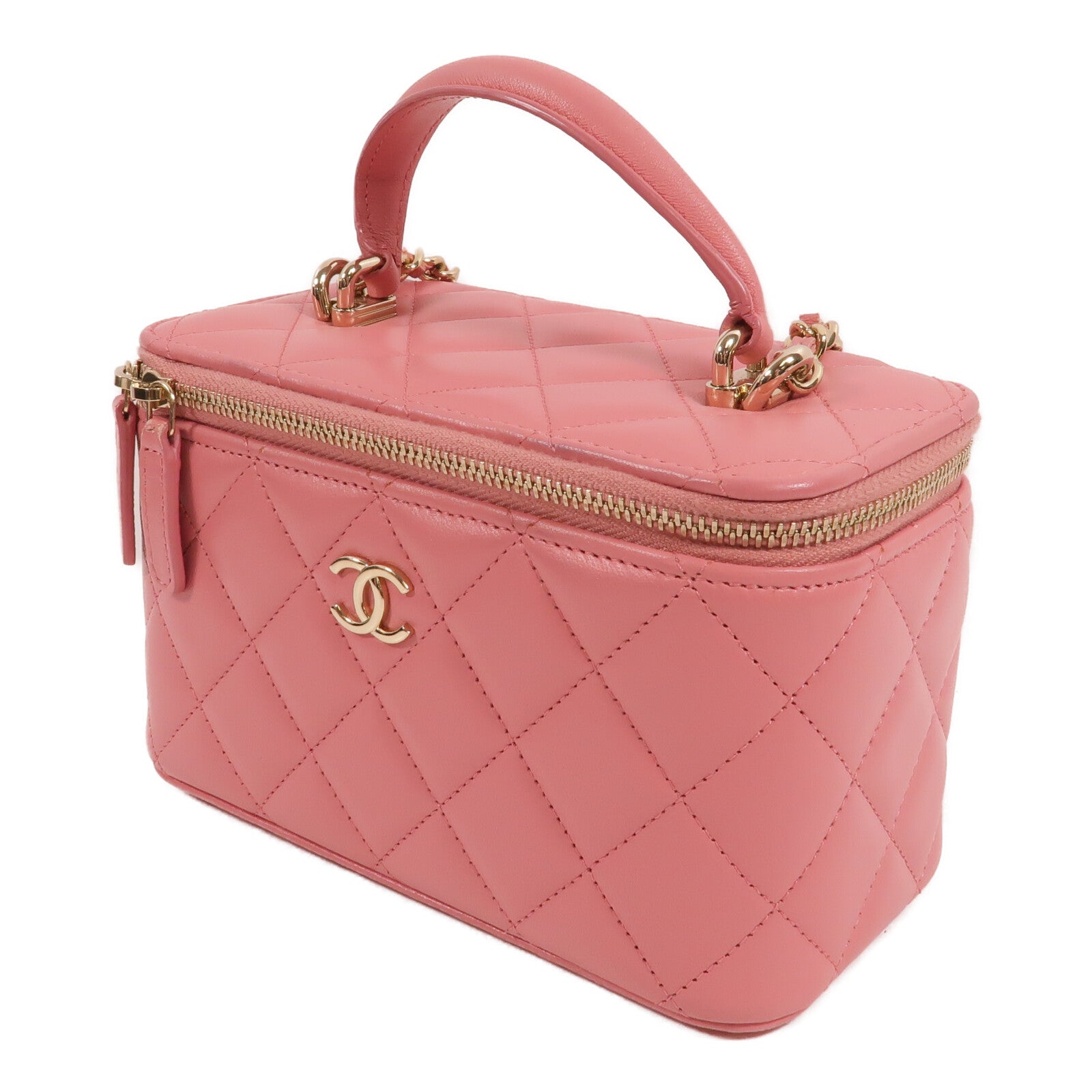 CHANEL 羊皮皮革Handle Vanity Case鏈帶手挽肩背兩用袋