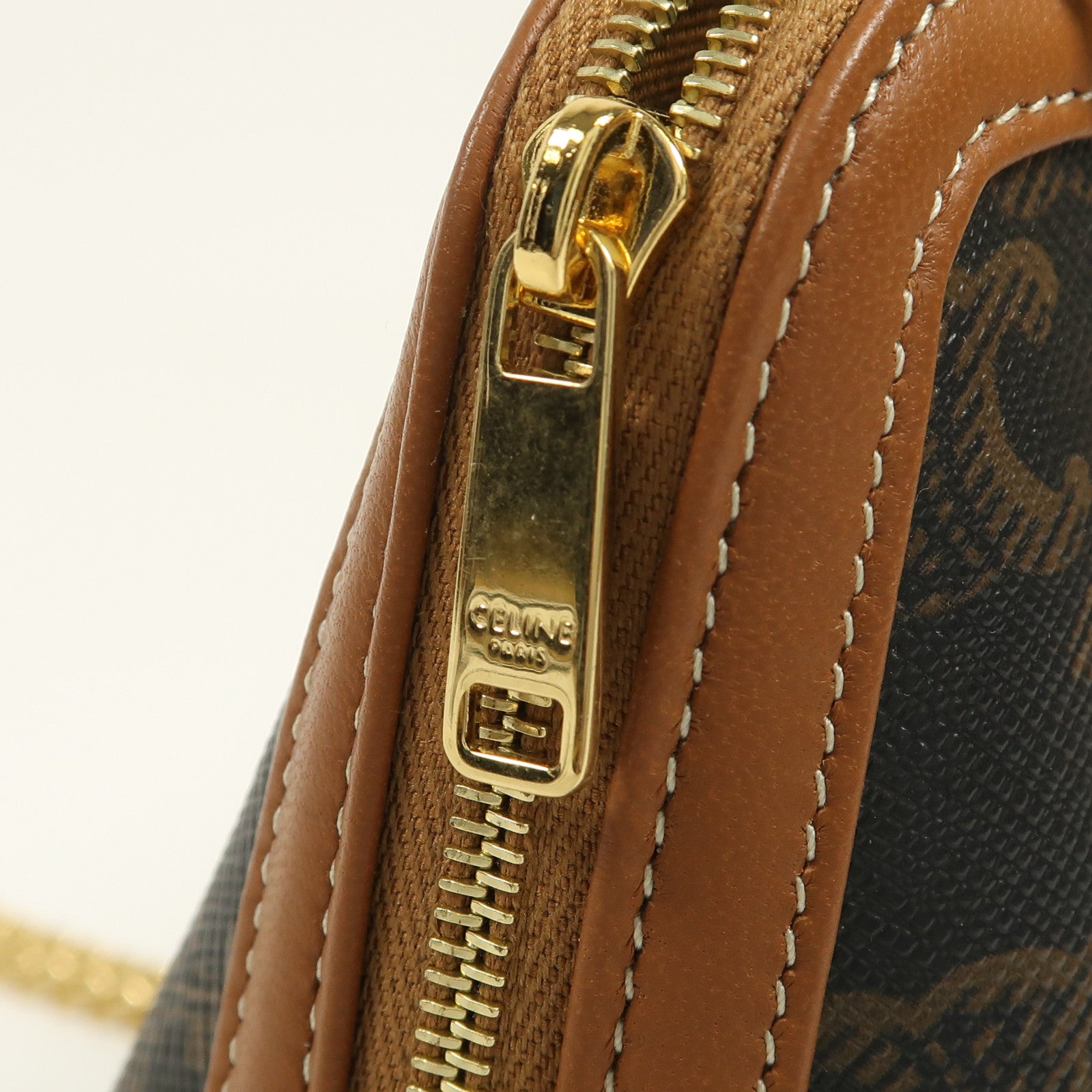 CELINE 塗層帆布Shoulder Bag金扣鏈帶肩背袋