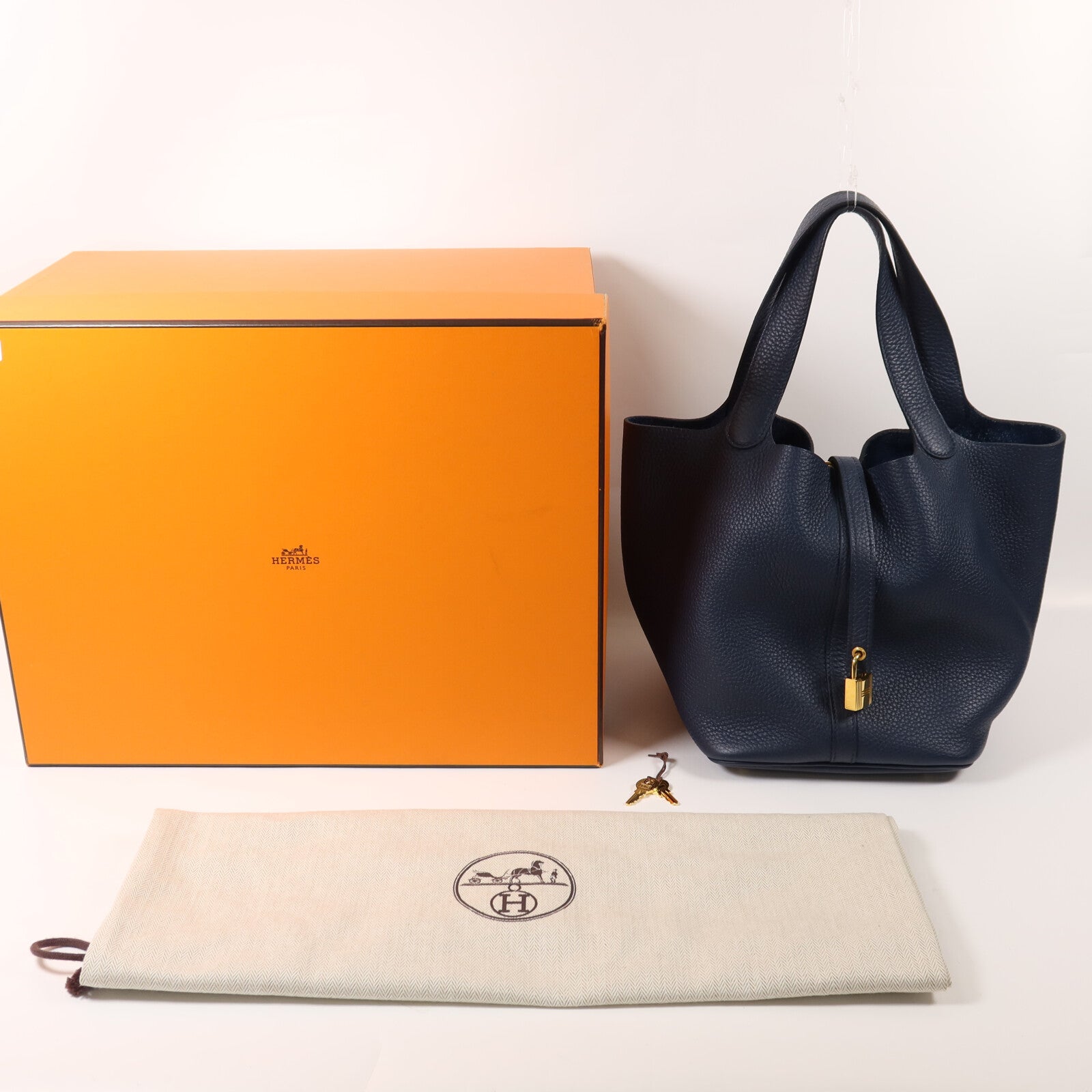 HERMES Clemence皮革 Picotin MM手挽袋Bleu De Prusse