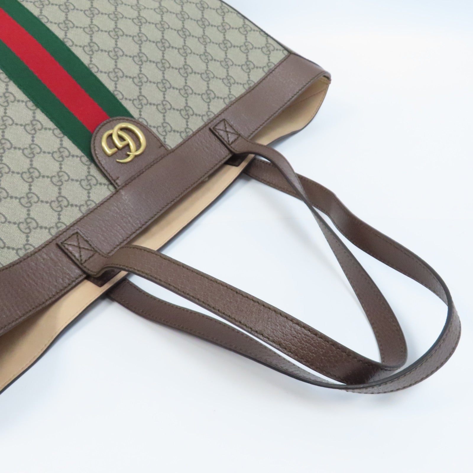 GUCCI 塗層帆布Tote Bag金釦手挽袋啡色