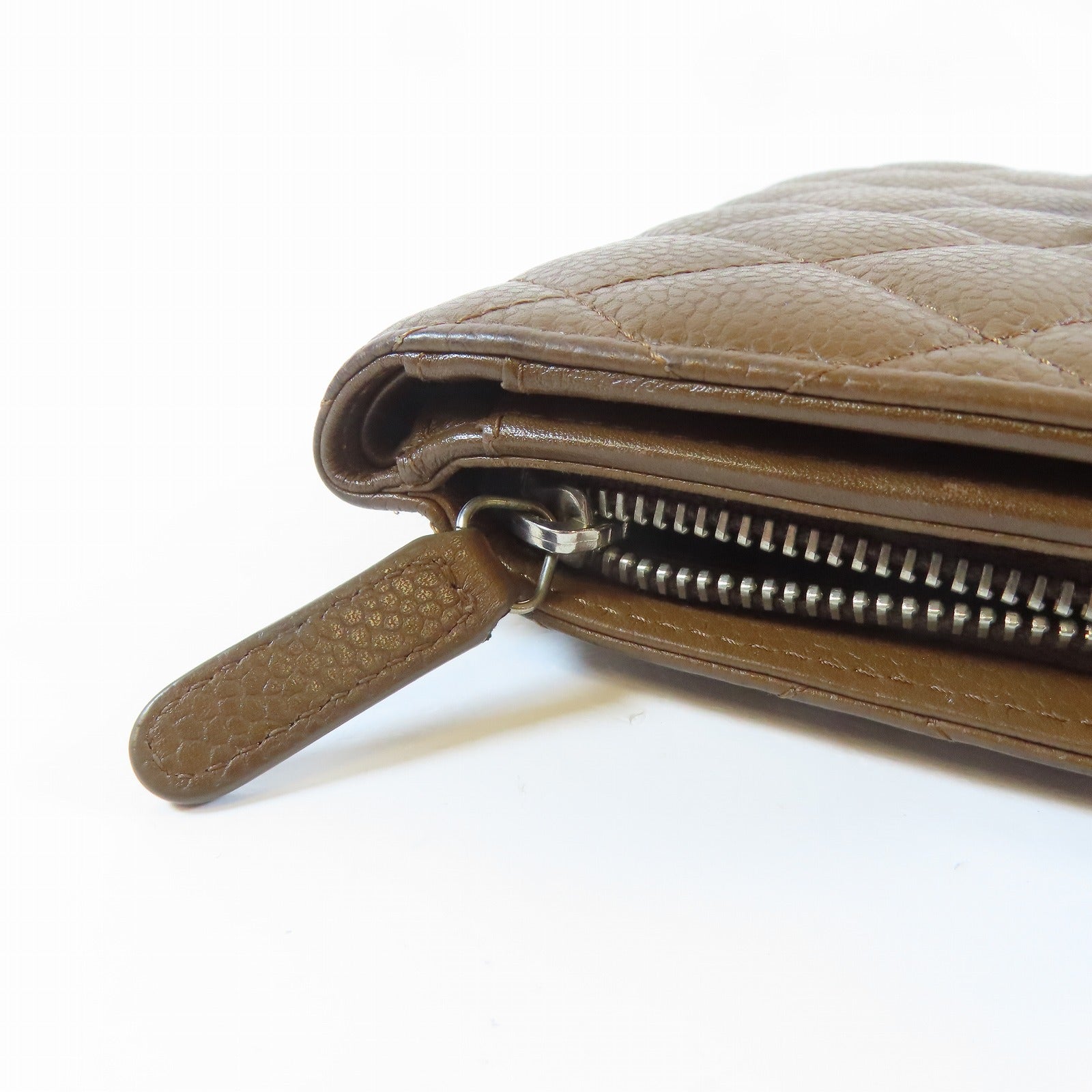 CHANEL 菱格Caviar皮革Bifold Wallet銀扣錢包啡色