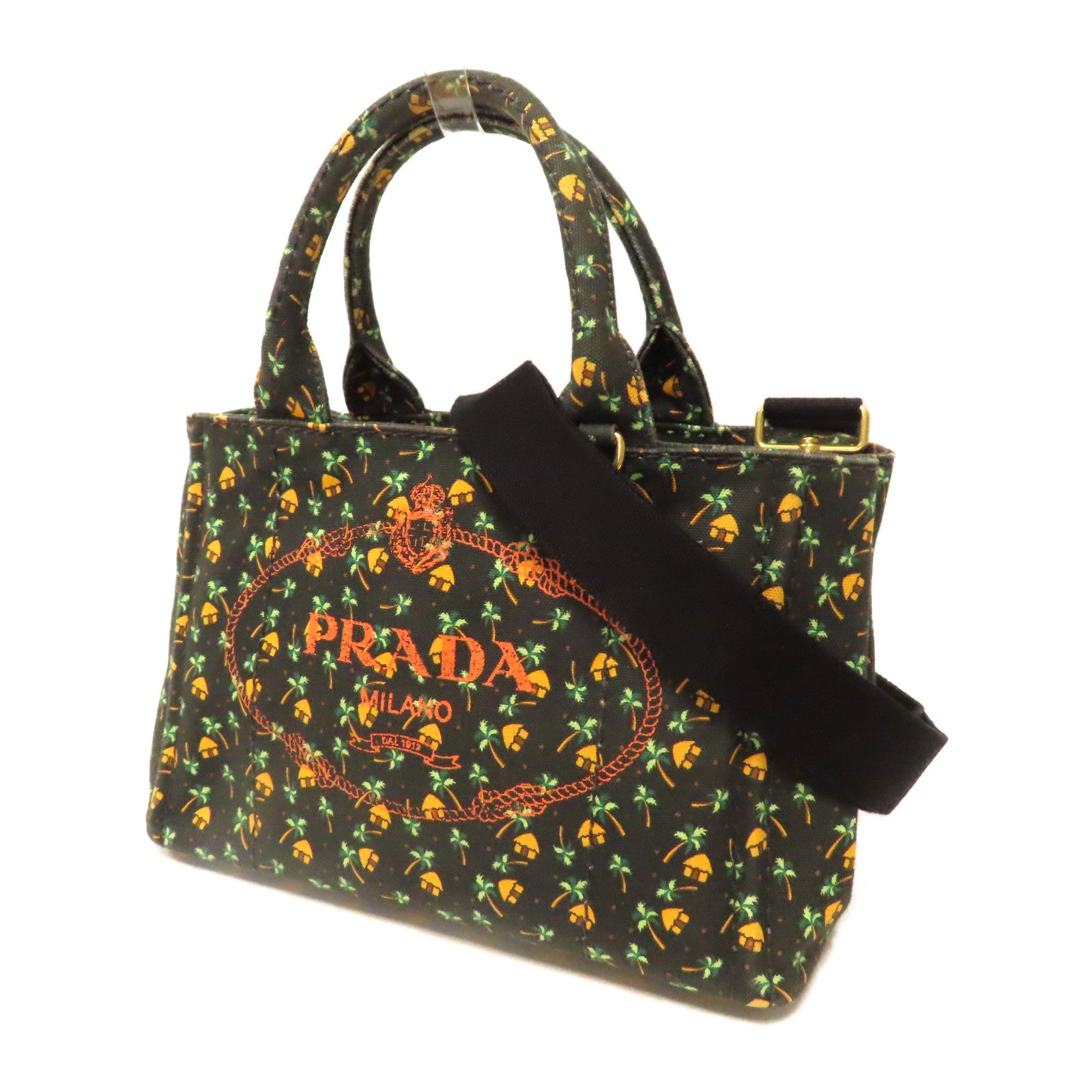 PRADA 【激減優惠】牛仔布Canapa Tote Bag金扣手挽肩背兩用袋黑色
