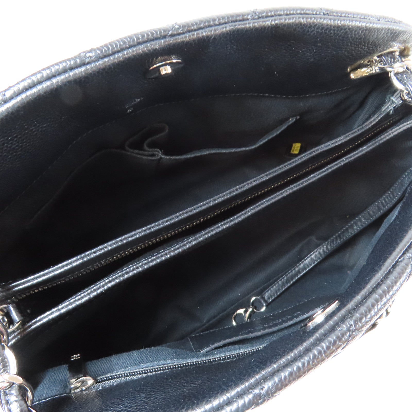 CHANEL 菱格牛皮皮革Chain Shoulder Bag銀扣鏈帶肩背袋黑色