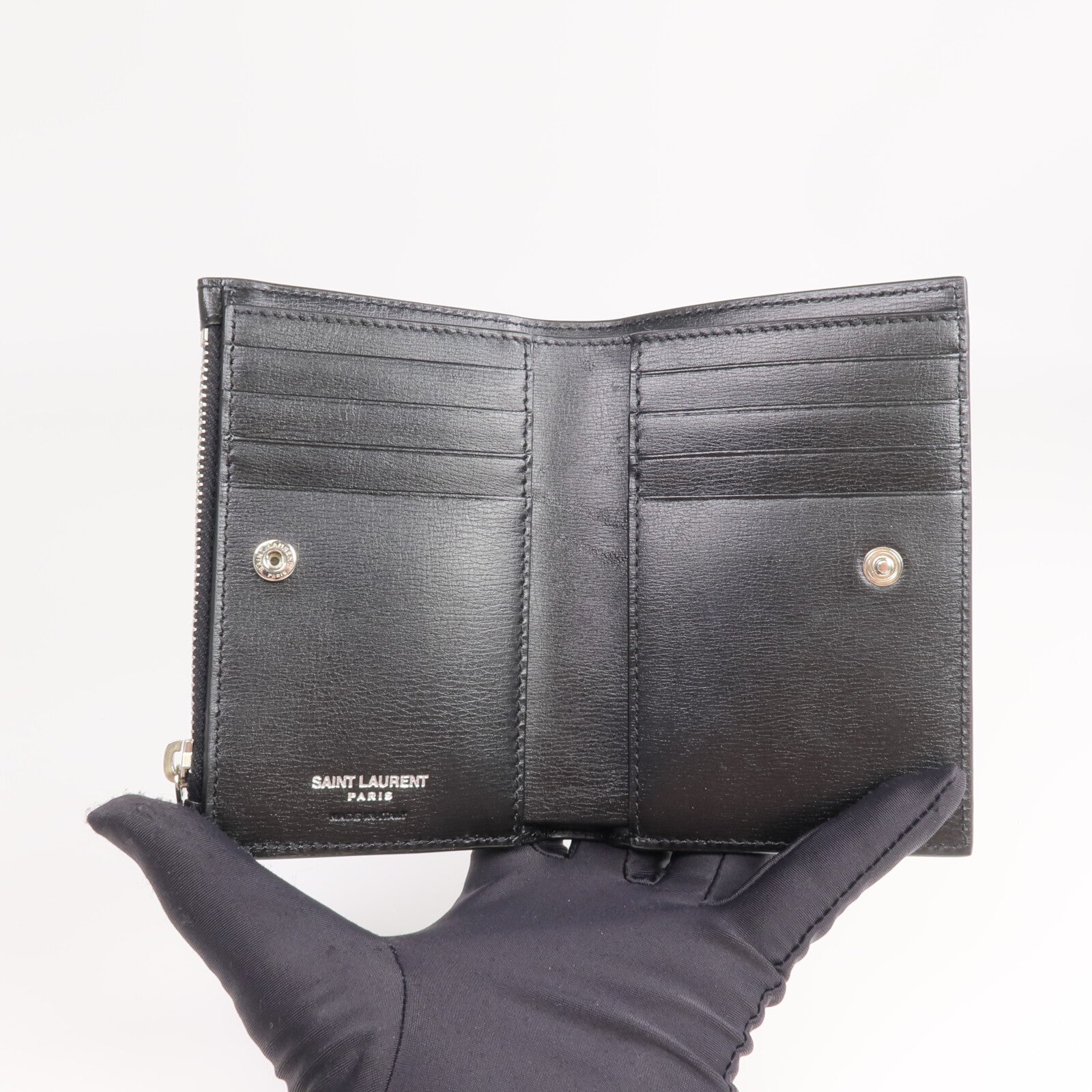 SAINT LAURENT 牛皮皮革Bi-fold Wallet銀扣錢包