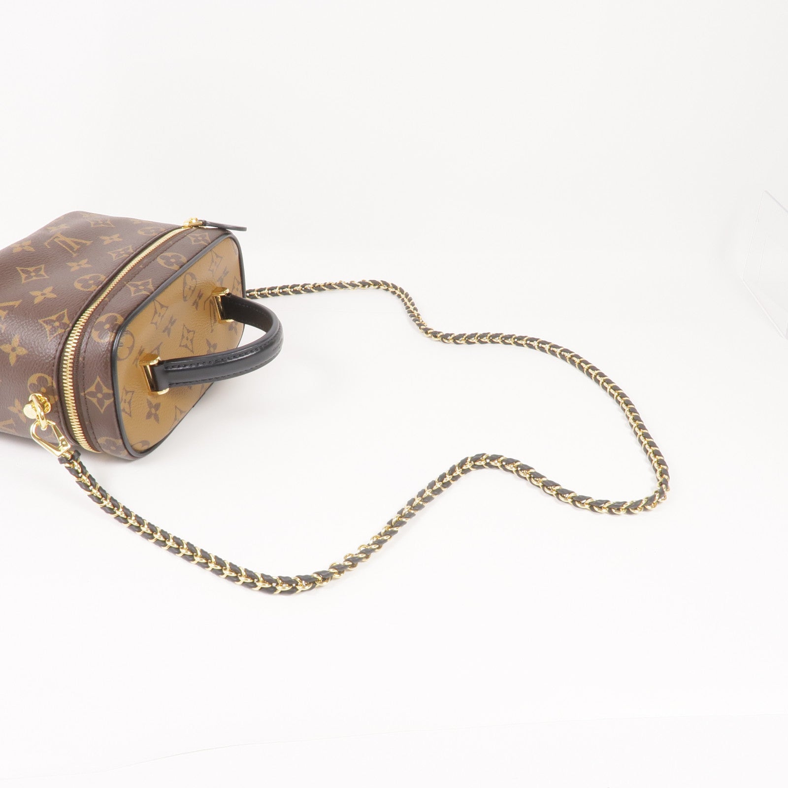 LOUIS VUITTON Monogram/Monogram Reverse Vanity PM金扣手挽肩背兩用袋棕色