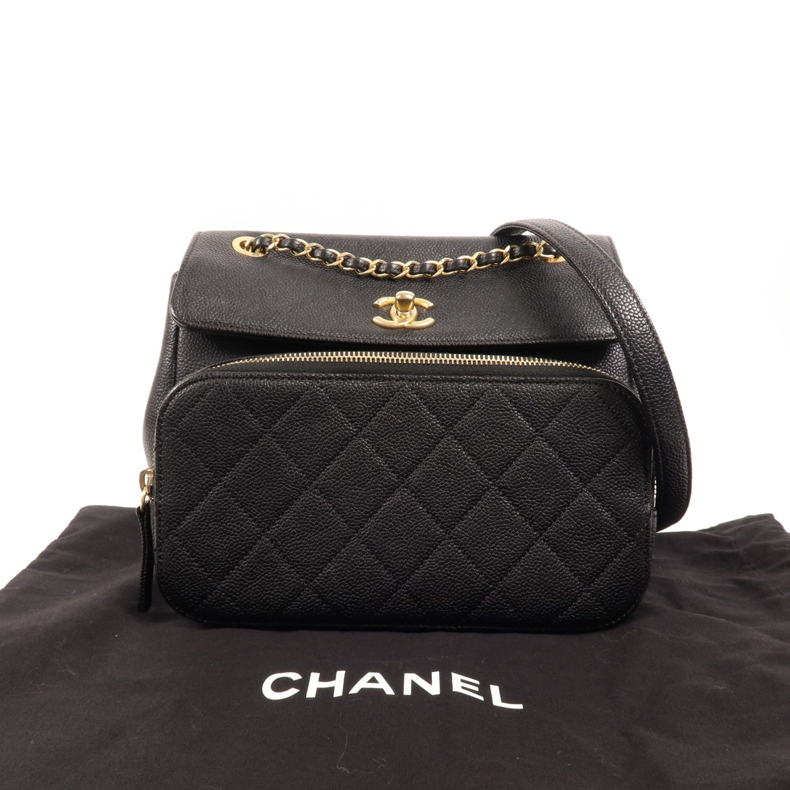 CHANEL 【激減優惠】牛皮皮革Chain Shoulder金扣鏈帶肩背袋