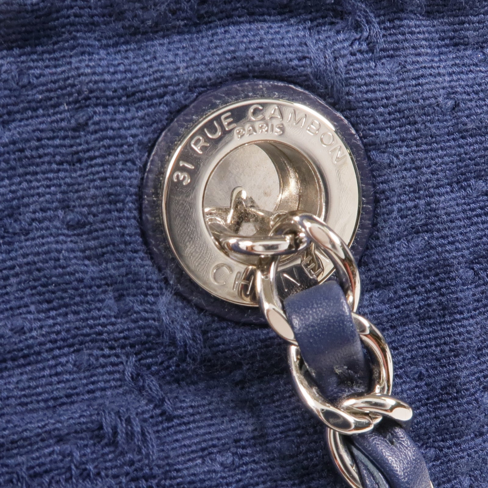 CHANEL 帆布Chain Shoulder銀扣鏈帶肩背袋