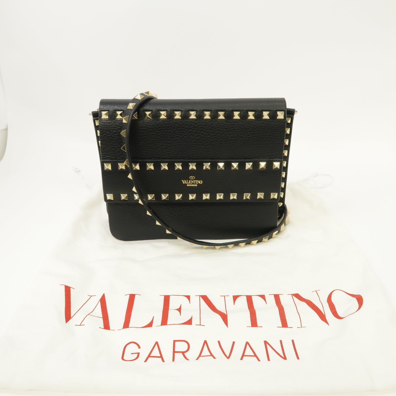 Valentino 牛皮皮革Garavani Rockstud金扣肩背袋黑色