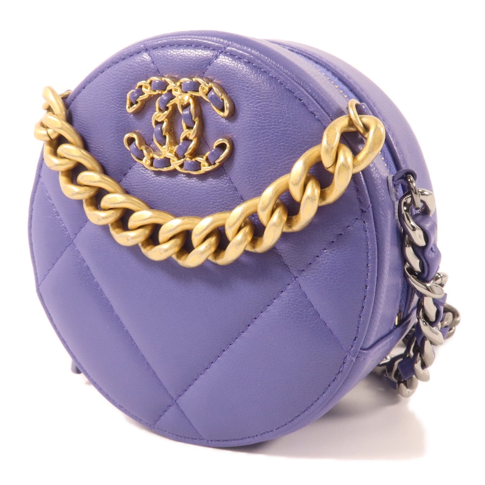 CHANEL 羊皮皮革Chanel 19 Round Clutch With Chain鏈帶肩背袋