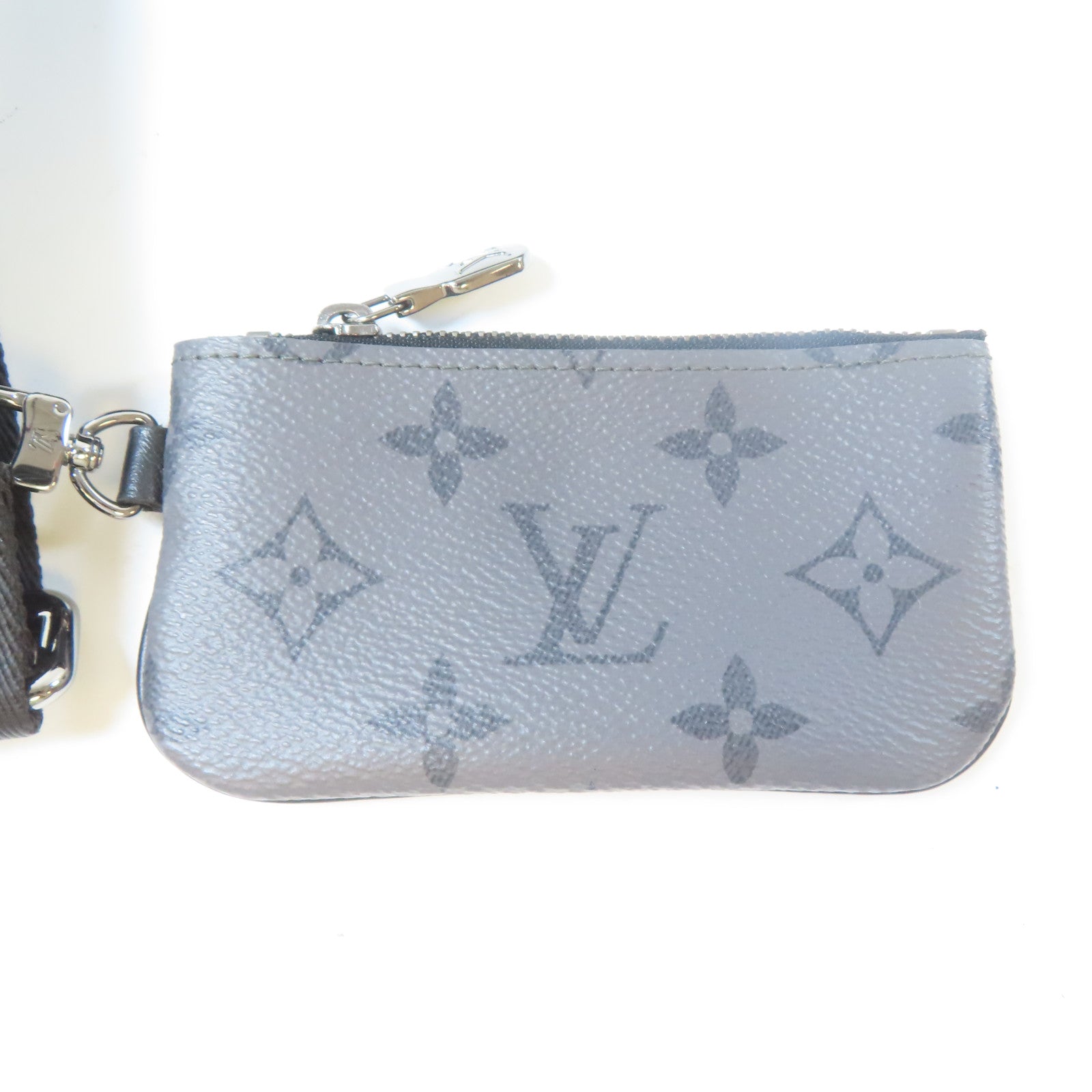 LOUIS VUITTON Monogram Eclipse Trio Messenger銀扣肩背袋黑色/灰色