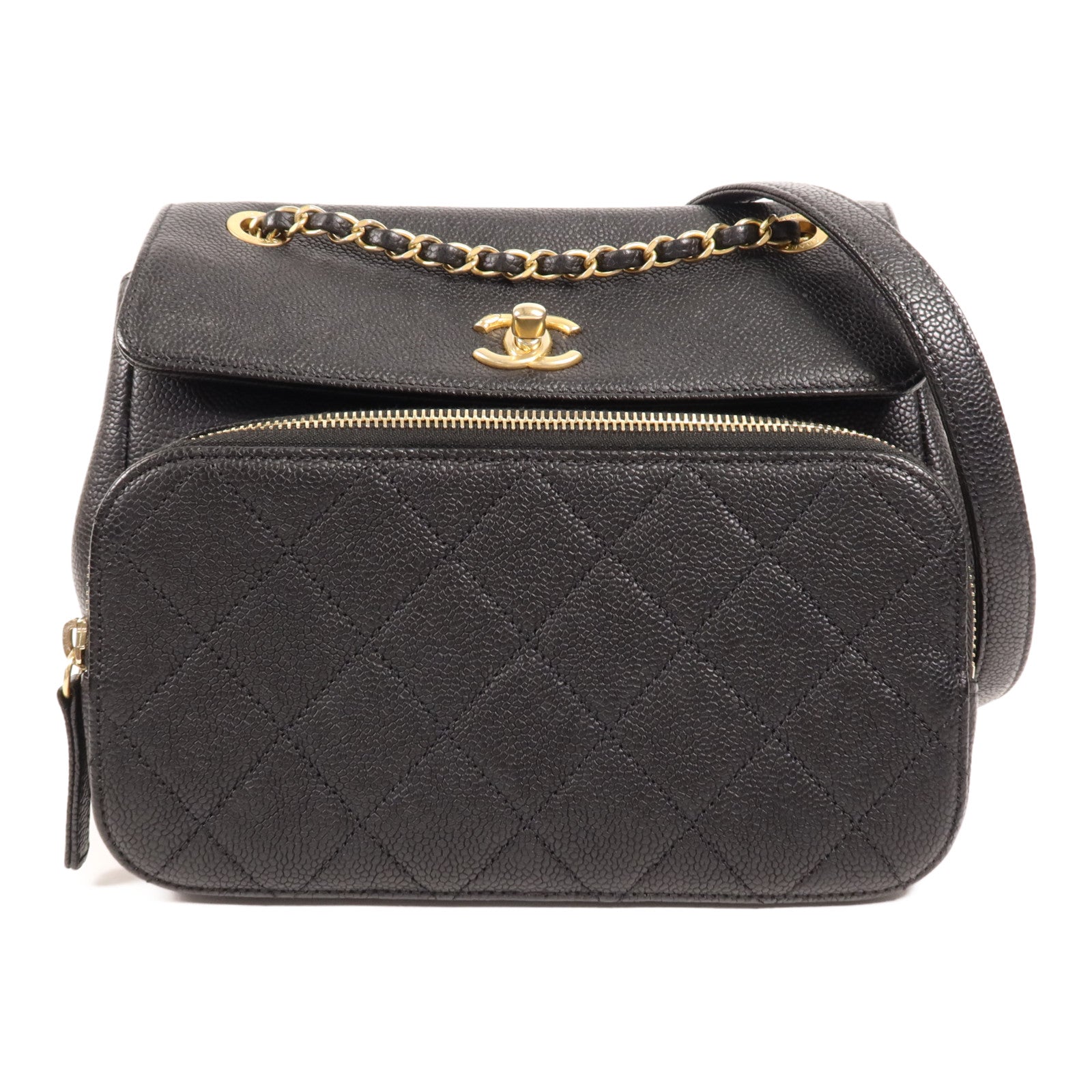 CHANEL 【激減優惠】牛皮皮革Chain Shoulder金扣鏈帶肩背袋