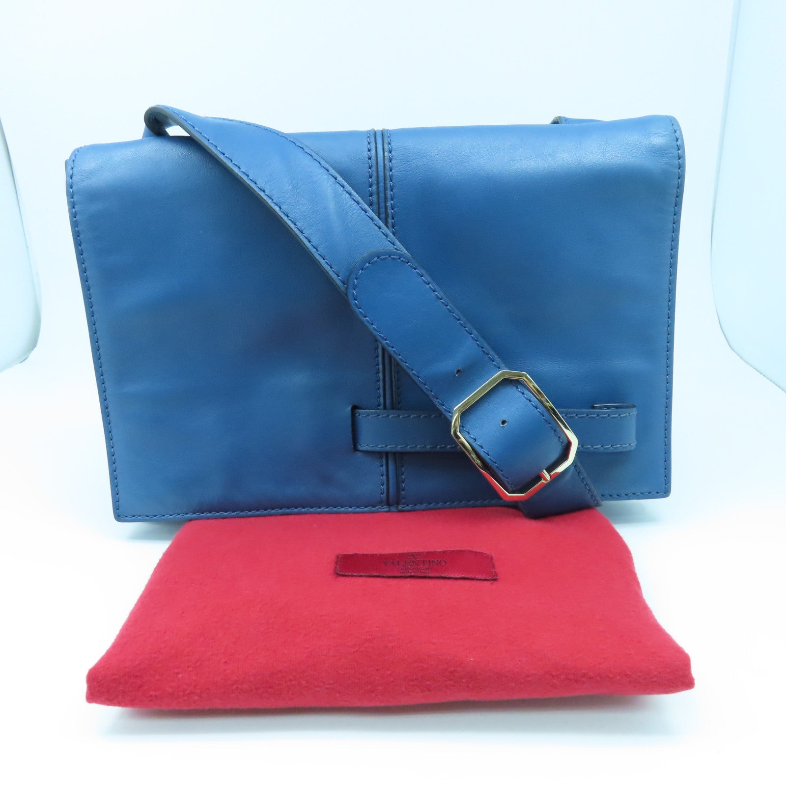 Valentino 【激減優惠】牛皮皮革Shoulder Bag銀扣肩背袋藍色