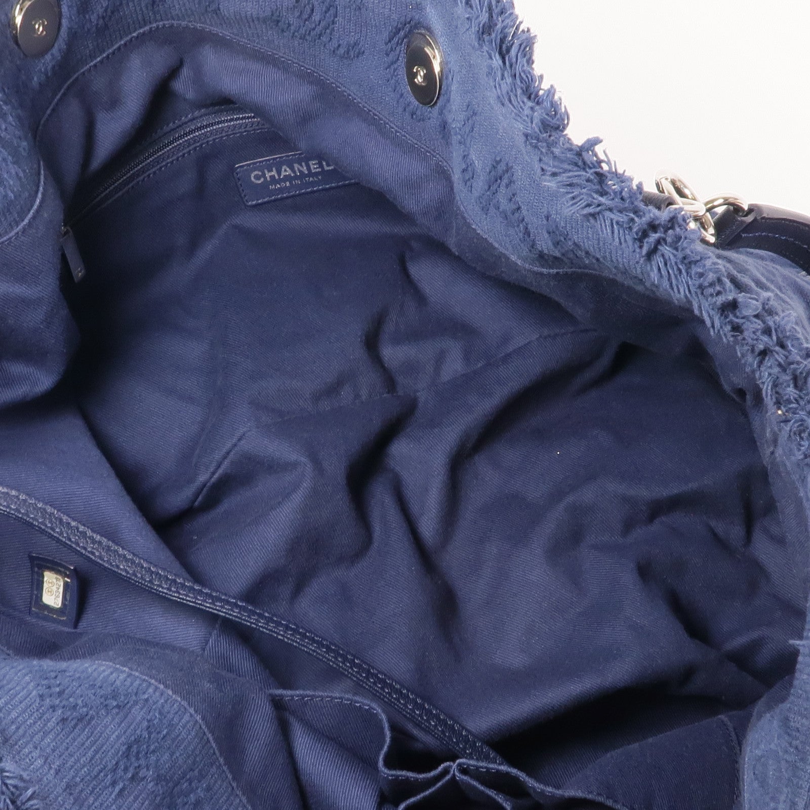 CHANEL 帆布Chain Shoulder銀扣鏈帶肩背袋