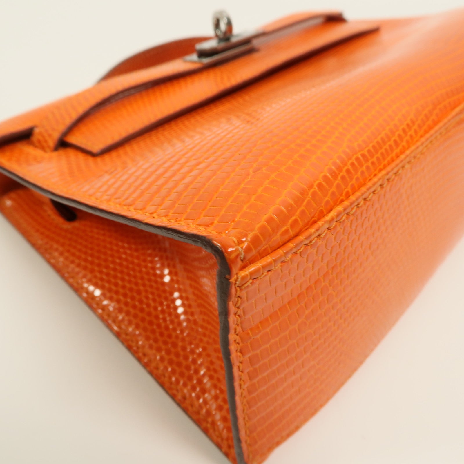 HERMES Lizard皮革Kelly Pochette手挽袋Feu Orange