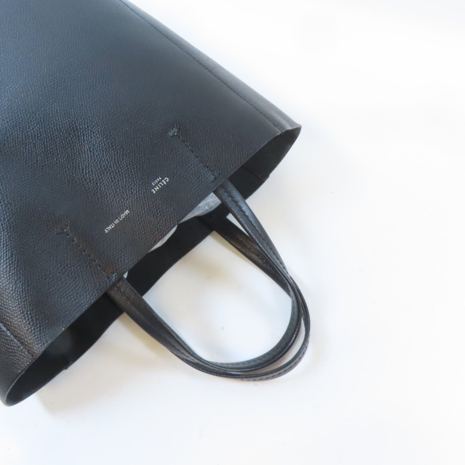 CELINE 牛皮皮革Handbag銀扣手挽袋黑色