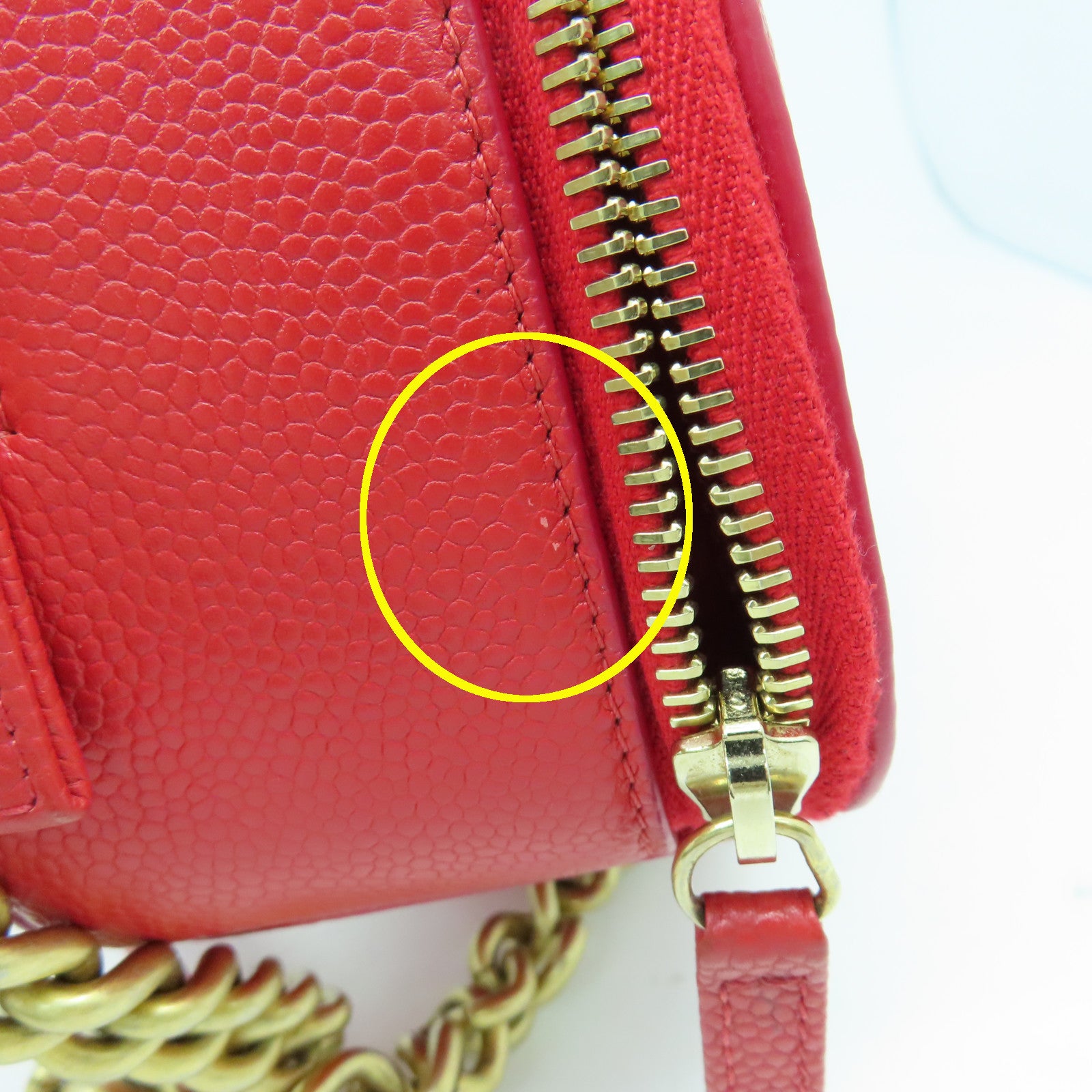 CHANEL 【激減優惠】菱格Caviar皮革Chain Shoulder金扣鏈帶肩背袋紅色