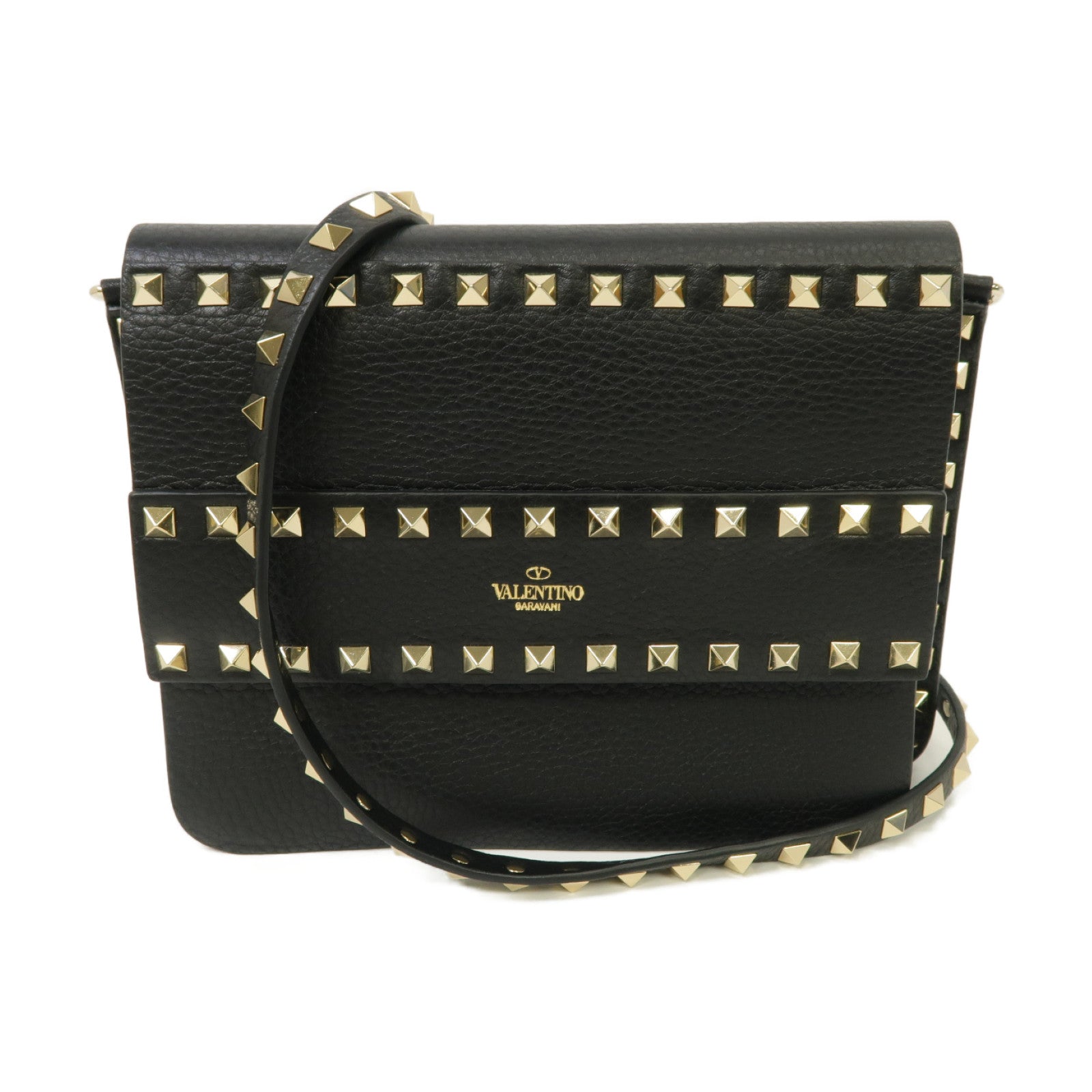 Valentino 牛皮皮革Garavani Rockstud金扣肩背袋黑色