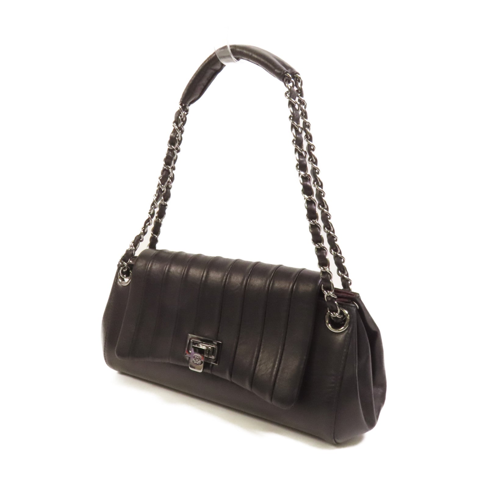 CHANEL 羊皮皮革Shoulder Bag銀扣鏈帶肩背袋